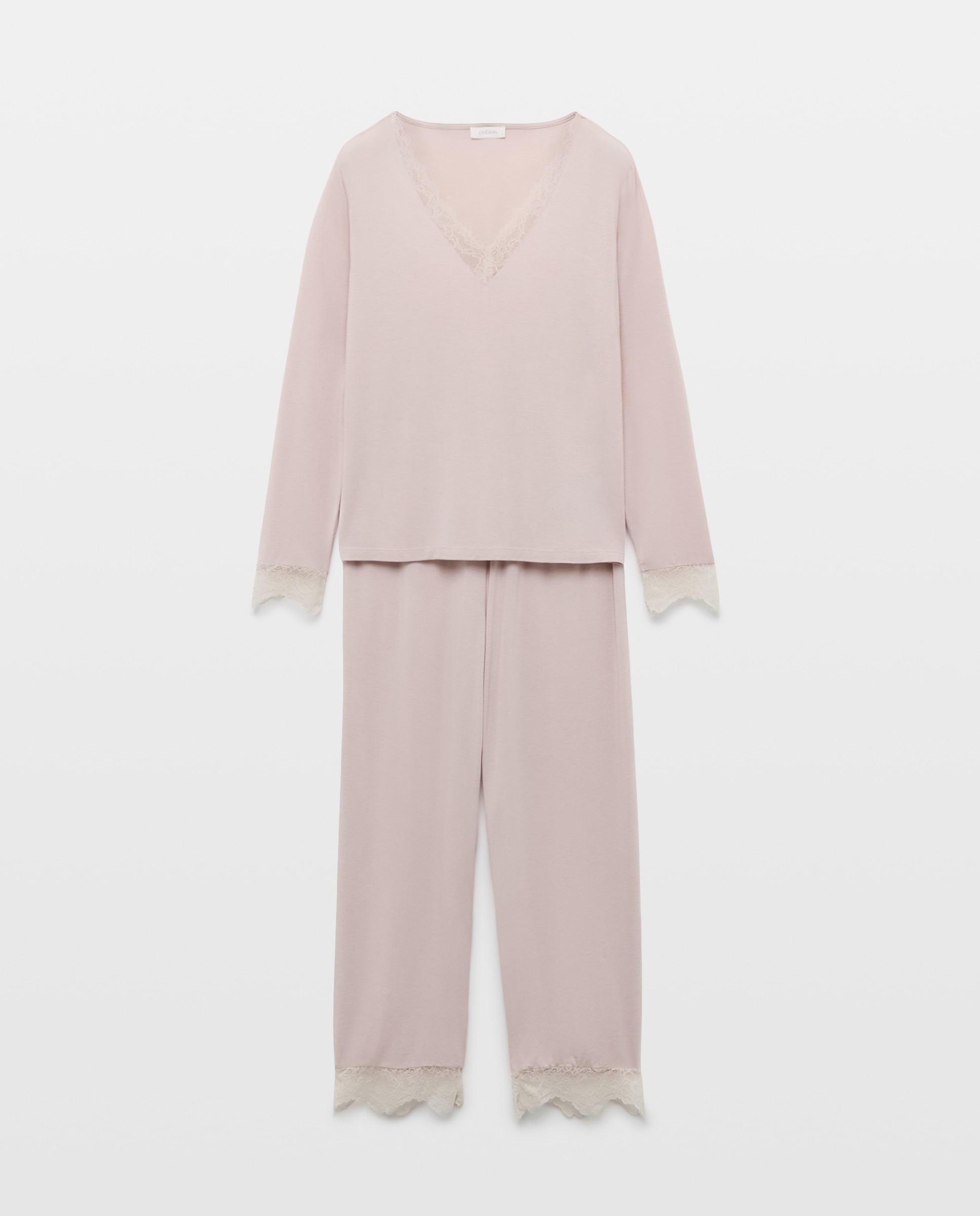 Pijama com Detalhes na Gola 230 Rosa Escuro-3