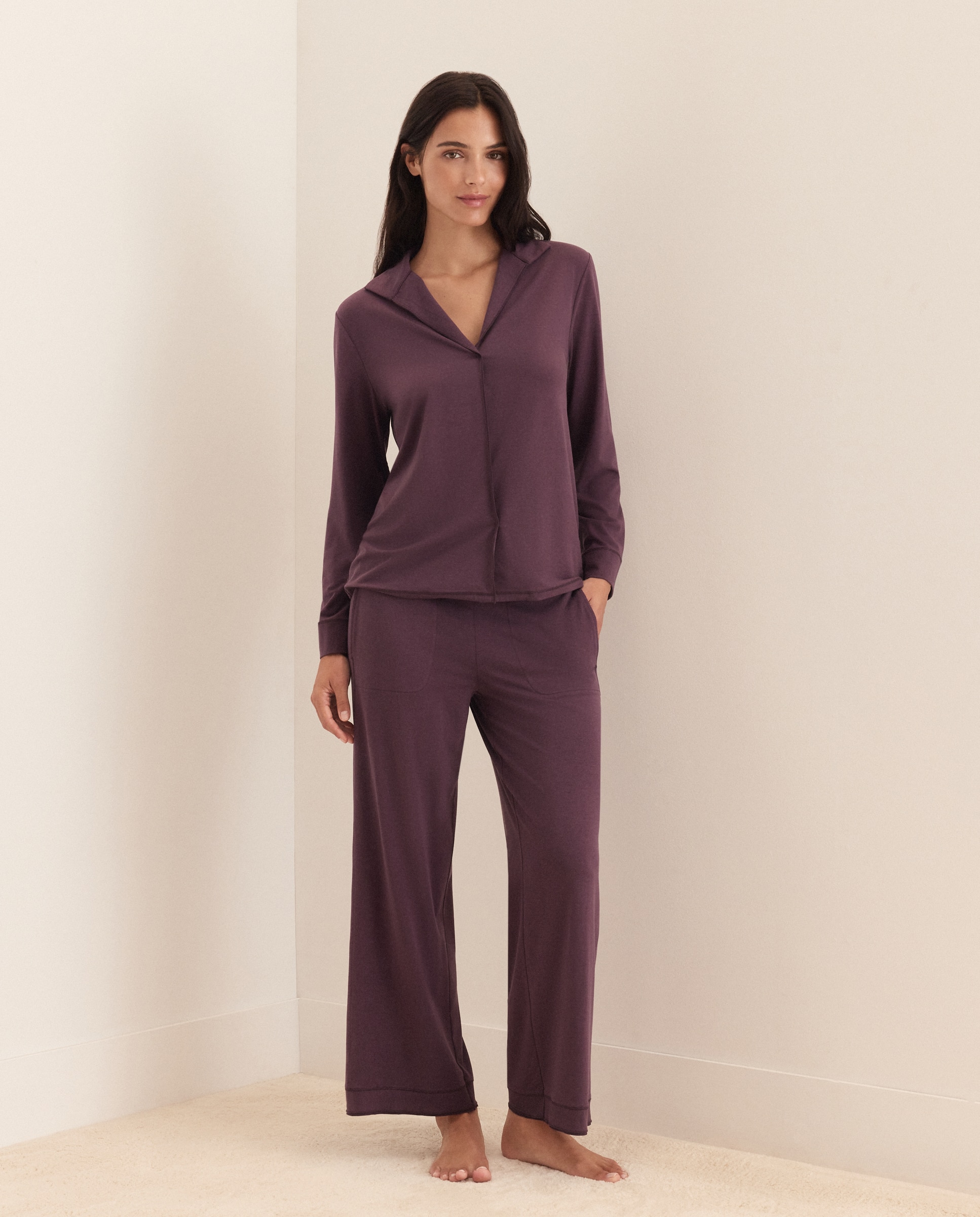 Pijama Camiseiro com Detalhes Bordeaux-2