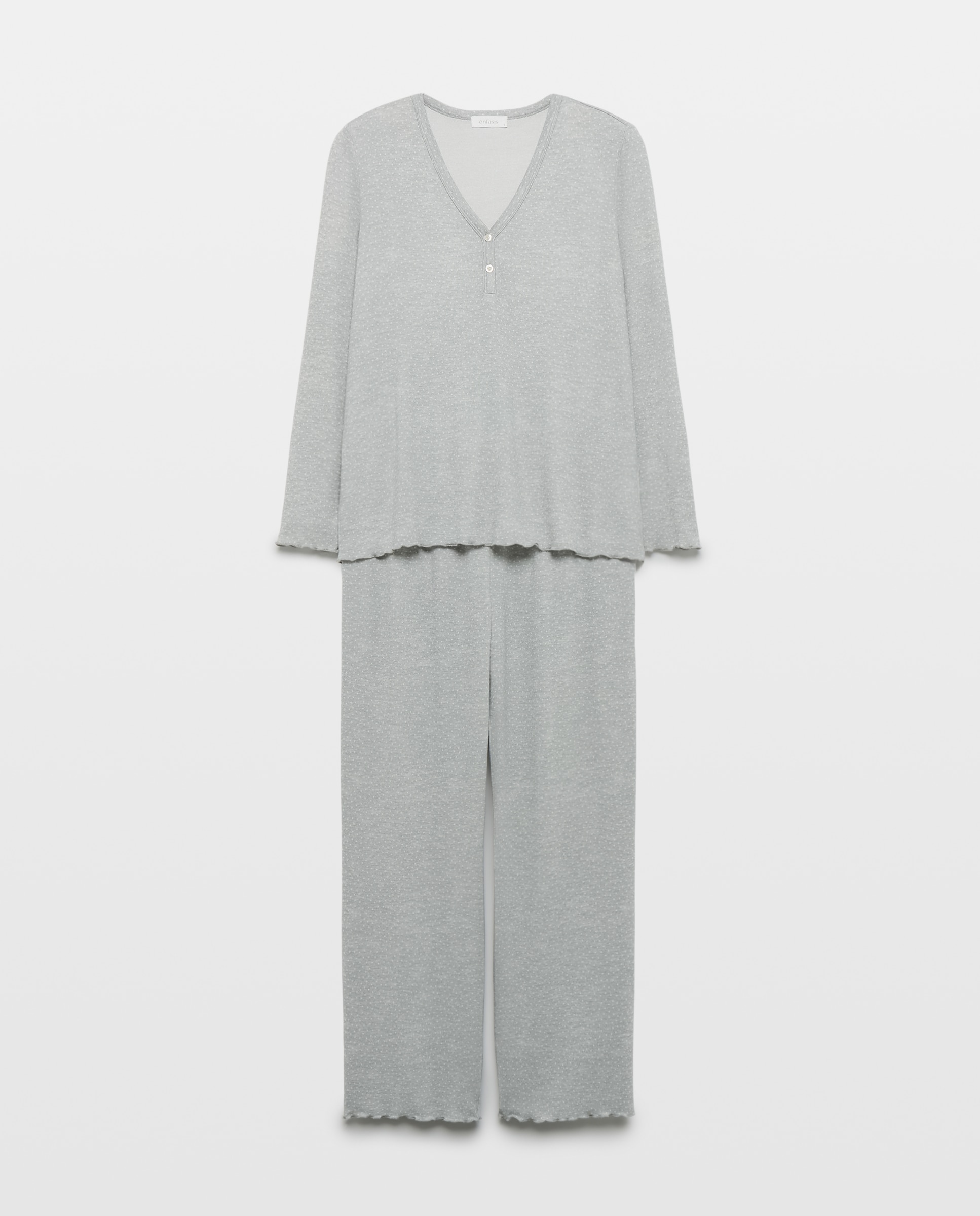 Pijama completo con topitos de mujer - Énfasis - Gris claro Gris claro-3
