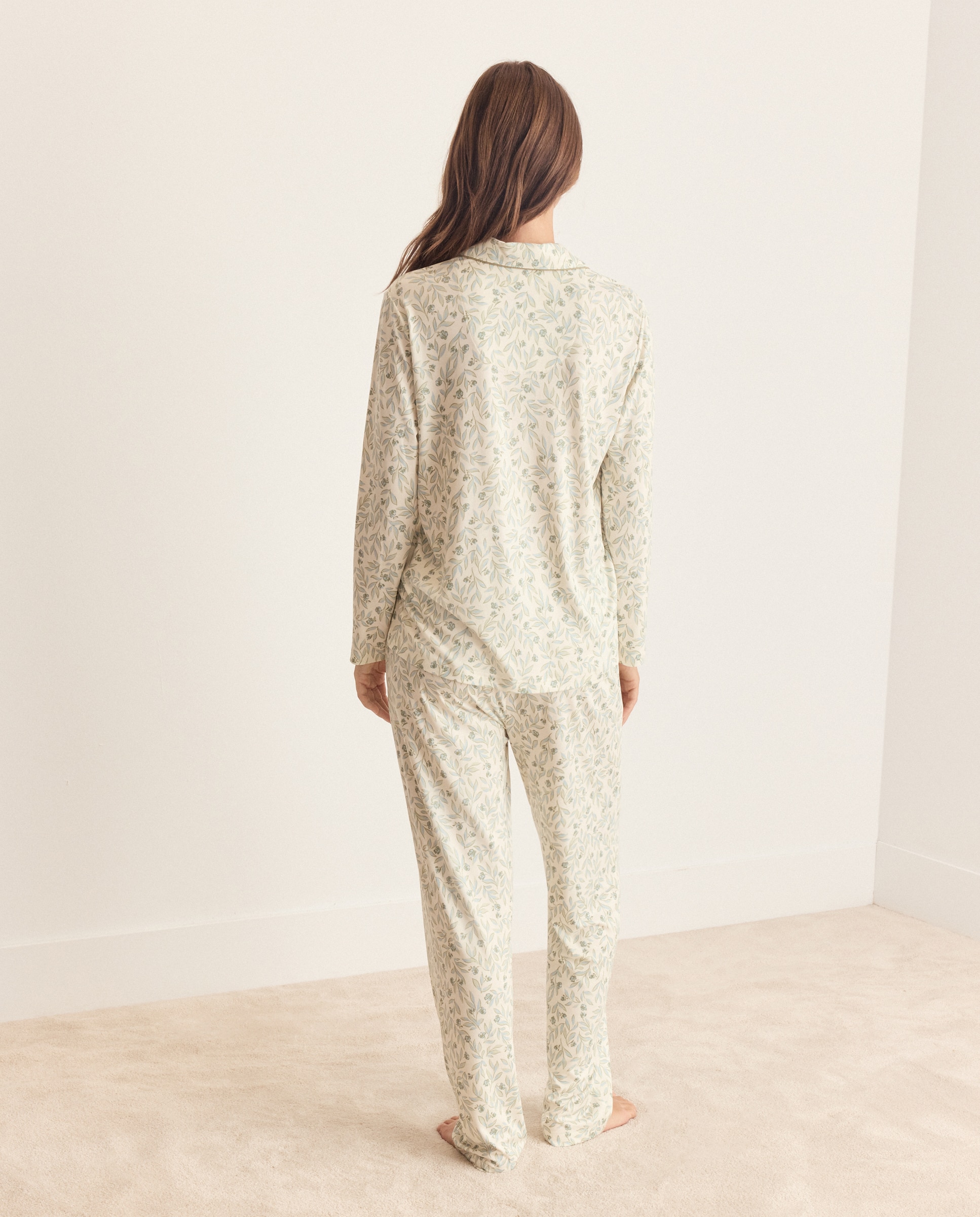 Pijama camisero estampado floral detalles contraste - Énfasis - Verde Verde-2