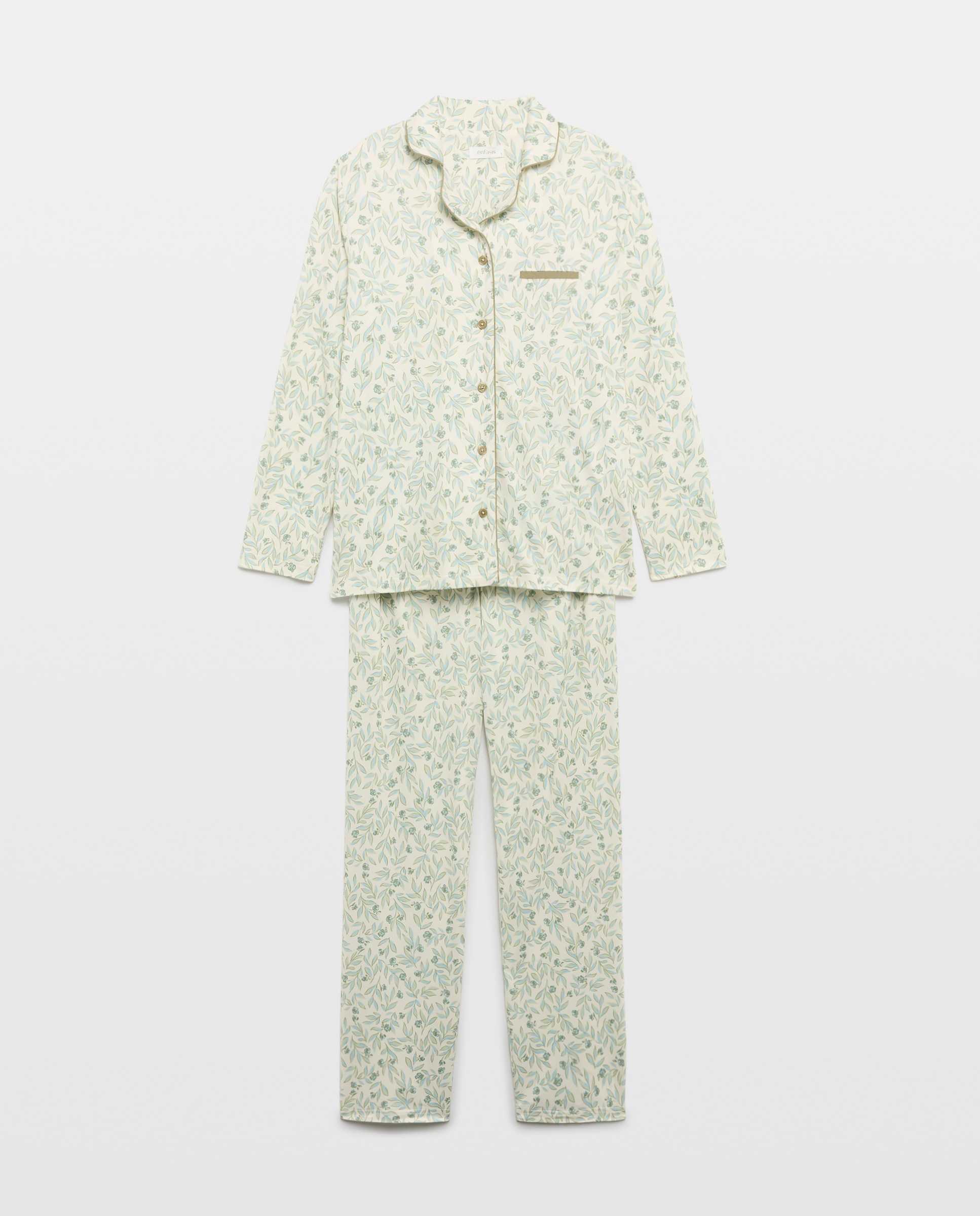 Pijama camisero estampado floral detalles contraste - Énfasis - Verde Verde-3