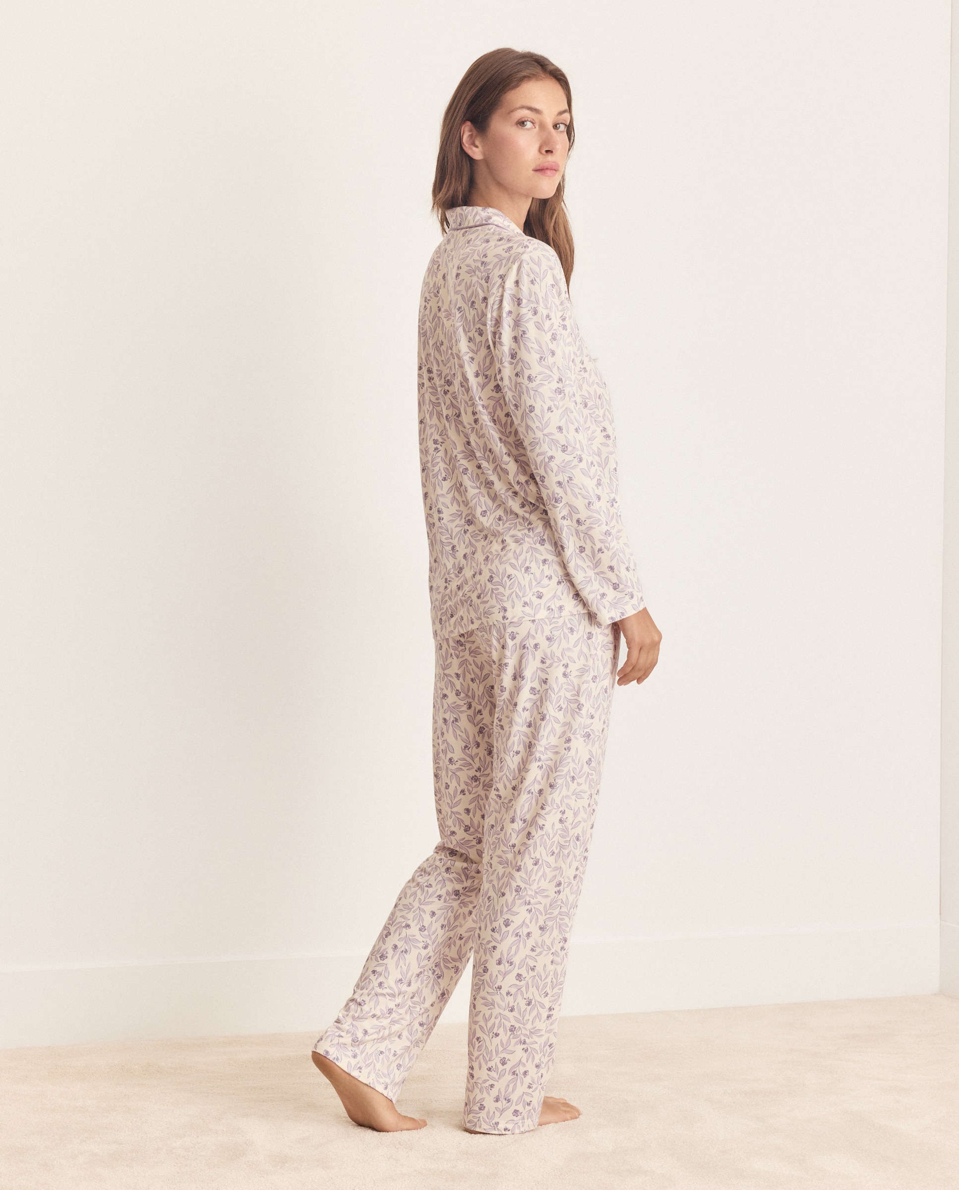 Pijama camisero estampado floral detalles contraste - Énfasis - Negro Negro-2