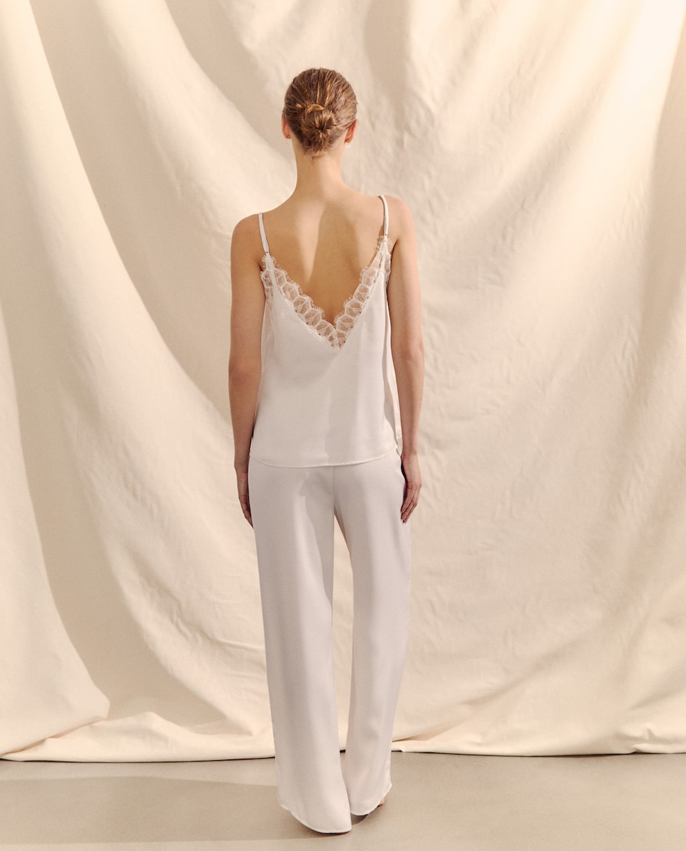 Pijama Acetinado com Alças Branco-3