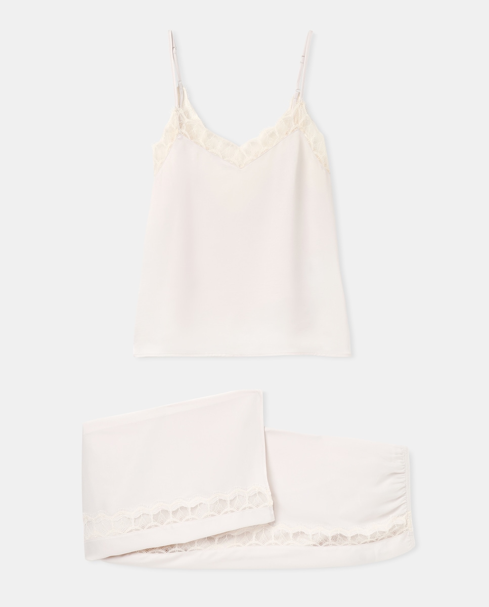 Pijama Acetinado com Alças Branco-4