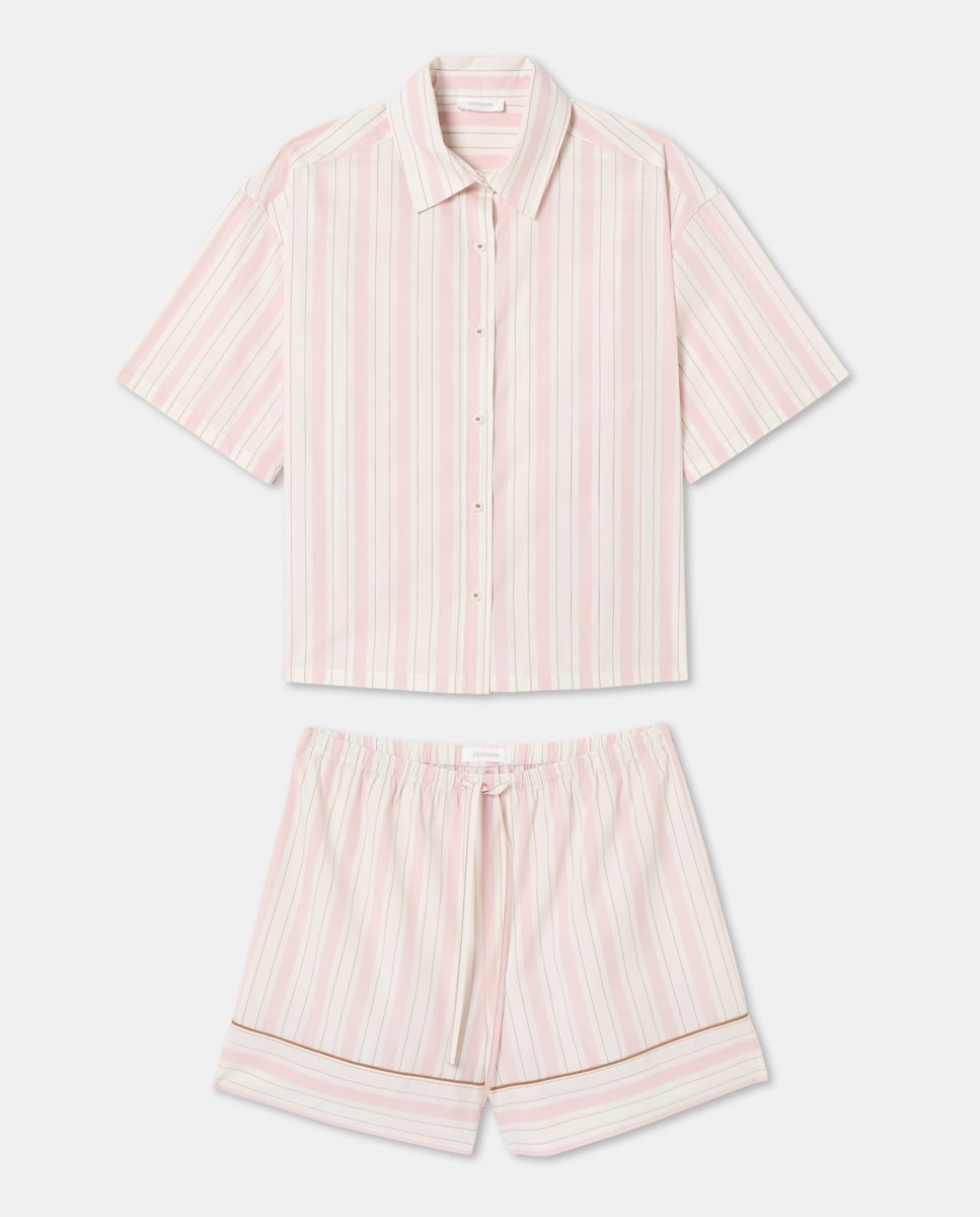 Pijama Camiseiro Curto às Riscas Branco-3