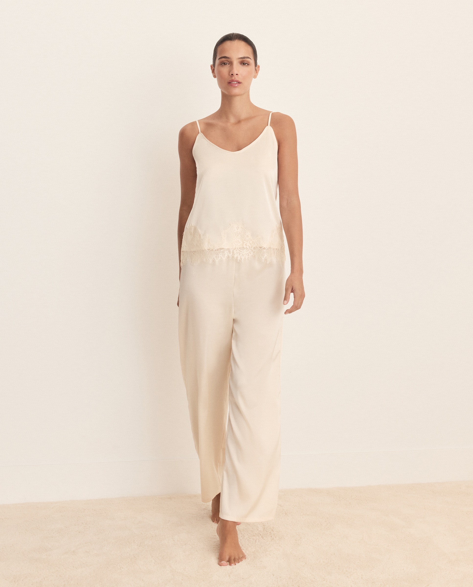 Pijama tirantes de mujer con pantalón largo de satén - Énfasis - 150 Vainilla 150 Vainilla-2