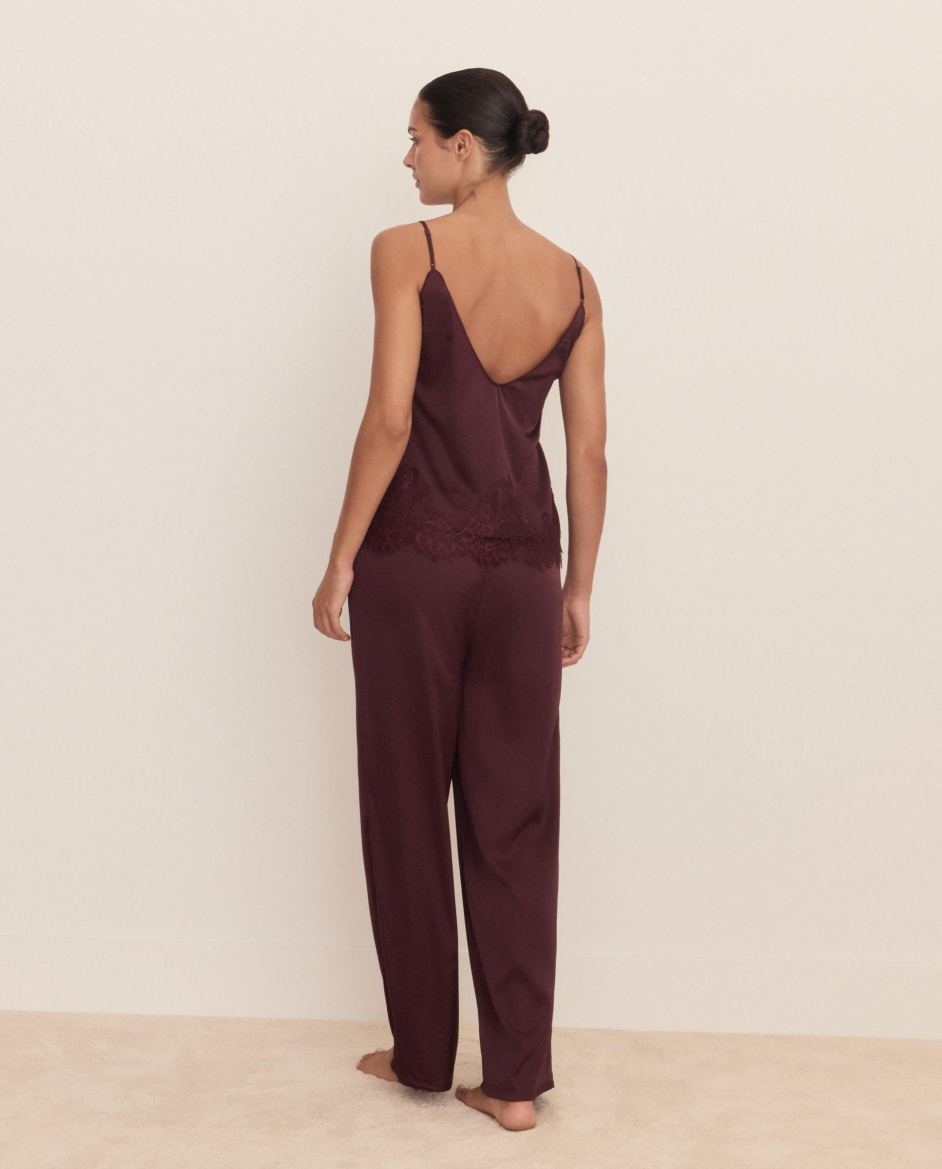 Pijama tirantes de mujer con pantalón largo de satén - Énfasis - Burdeos Burdeos-2