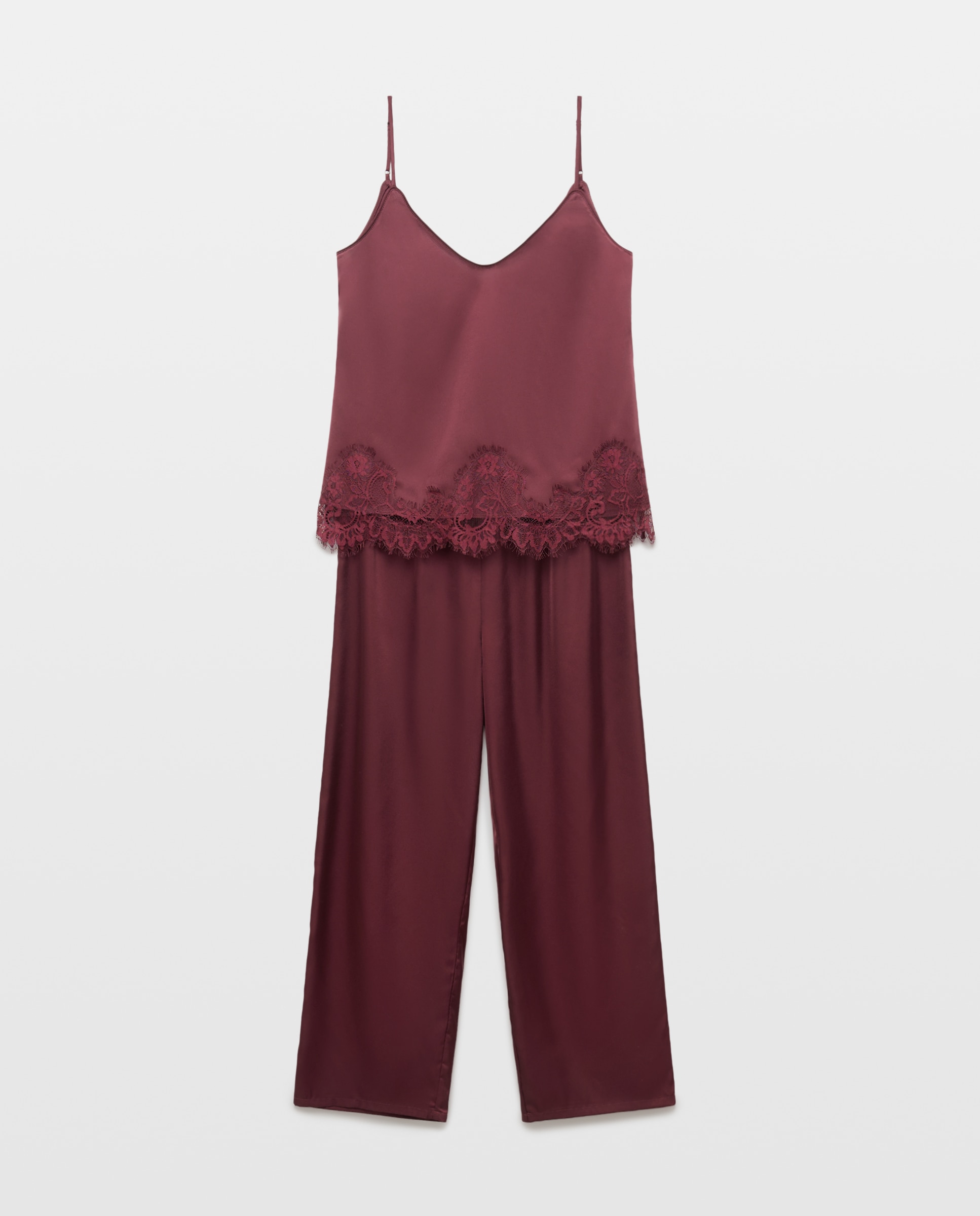 Pijama tirantes de mujer con pantalón largo de satén - Énfasis - Burdeos Burdeos-4
