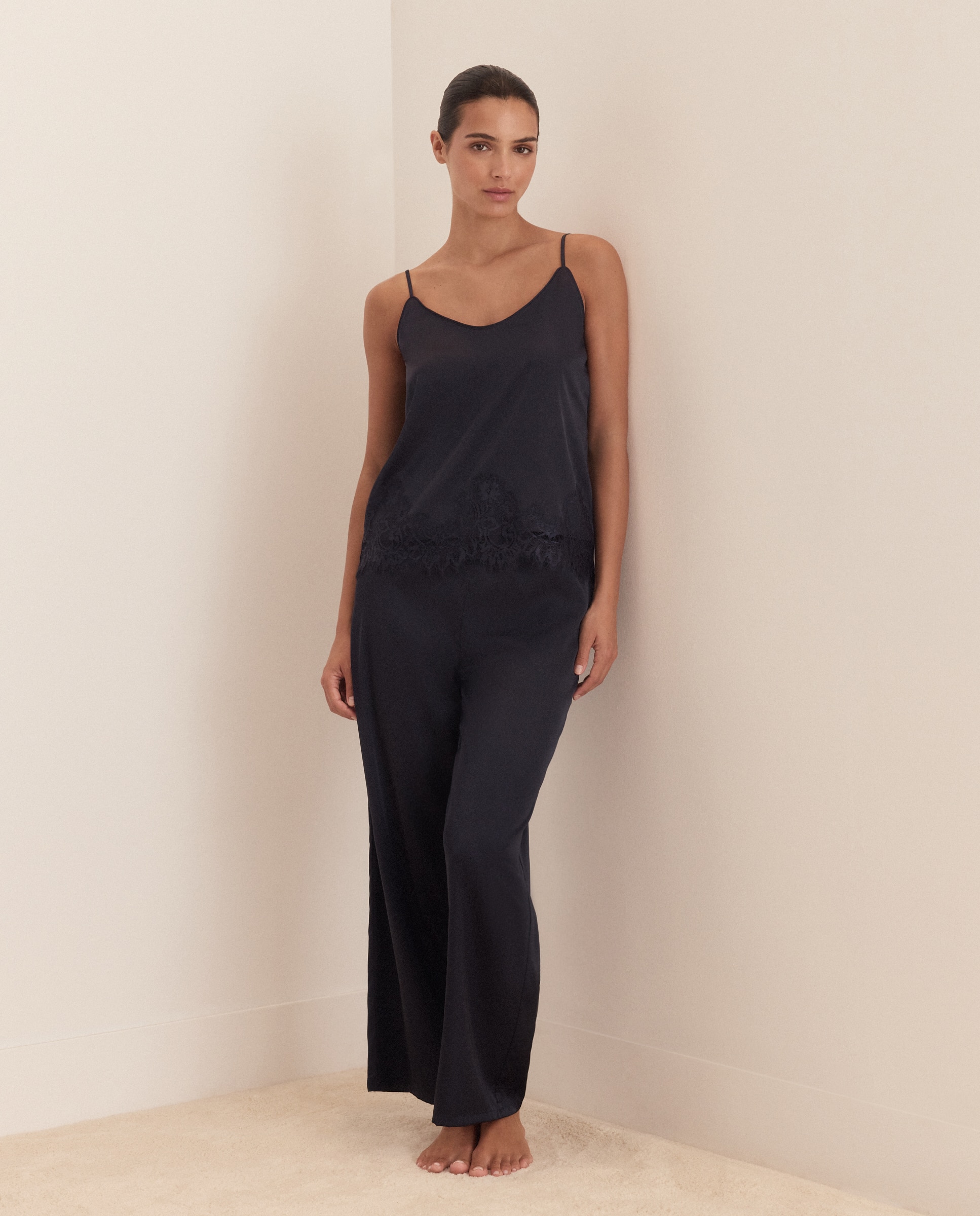 Pijama tirantes de mujer con pantalón largo de satén - Énfasis - 430 Azul oscuro 430 Azul oscuro-1