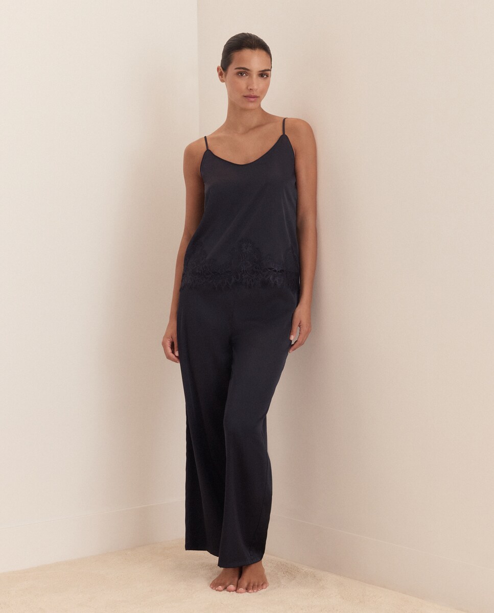 Imagen 0 de Pijama tirantes de mujer con pantalón largo de satén 430 Azul oscuro
