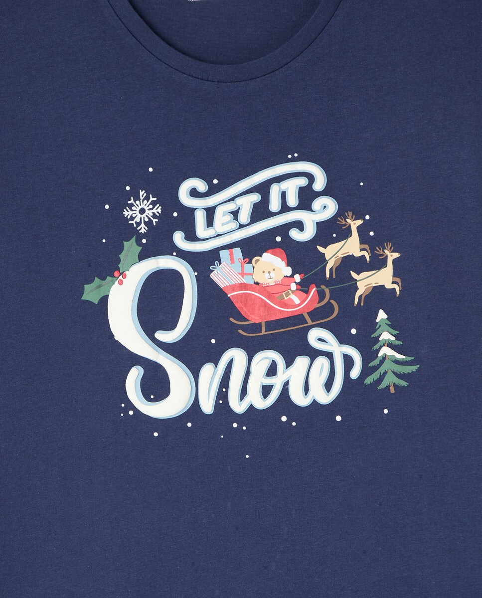 Pijama Natalício com T-shirt "Let It Snow" Azul-marinho-5