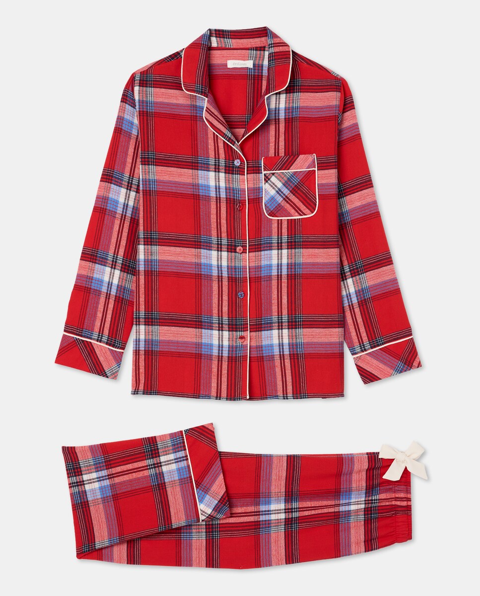 Pijama Camiseiro aos Quadrados Vermelho-5