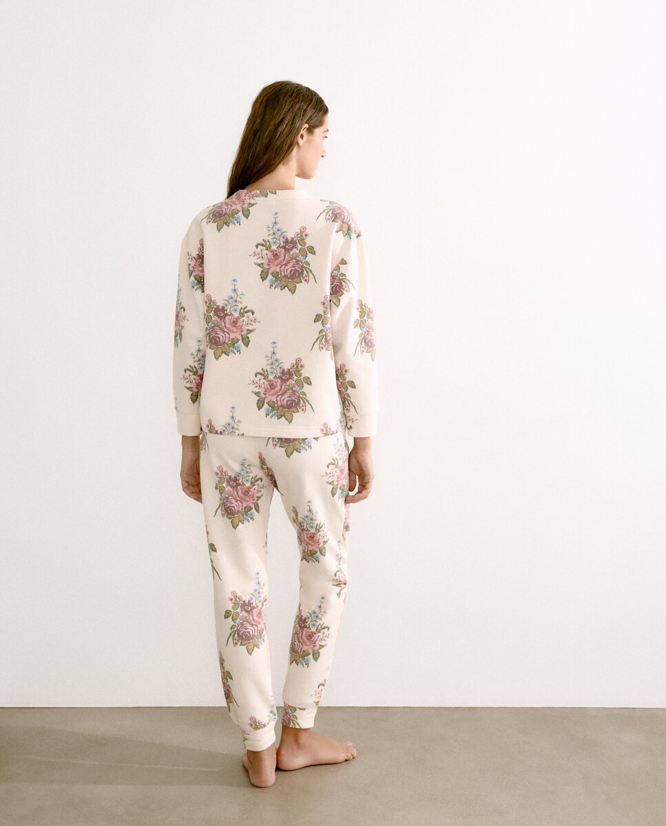 Pijama com Estampado e Punho nas Mangas Branco-2