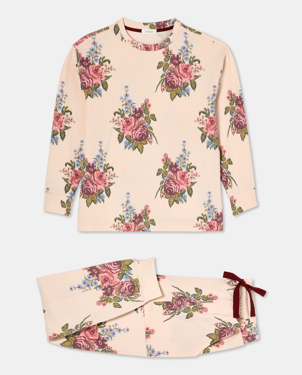 Pijama com Estampado e Punho nas Mangas Branco-4