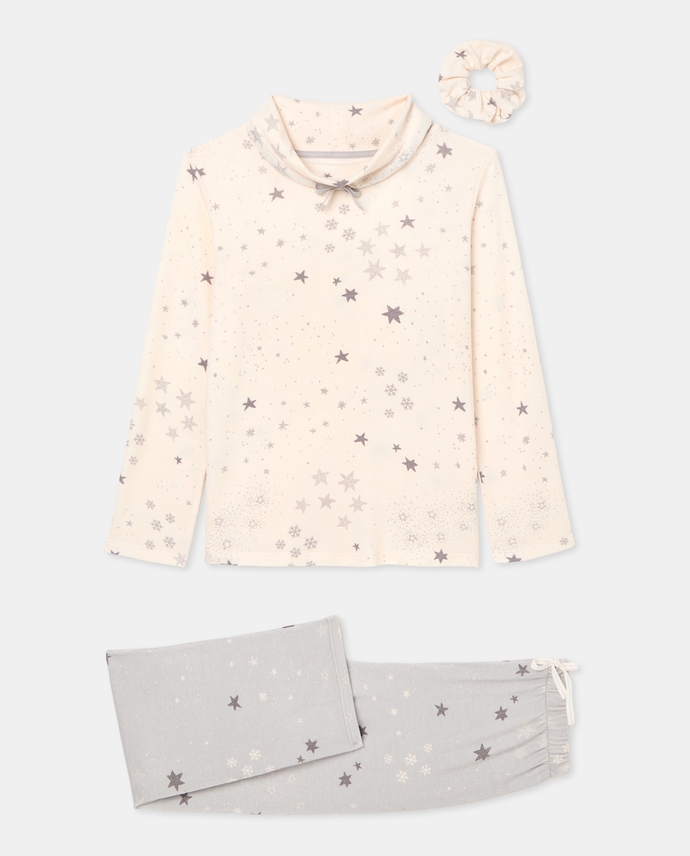 Pijama com Estrelas e Capuz Cinzento-claro-4
