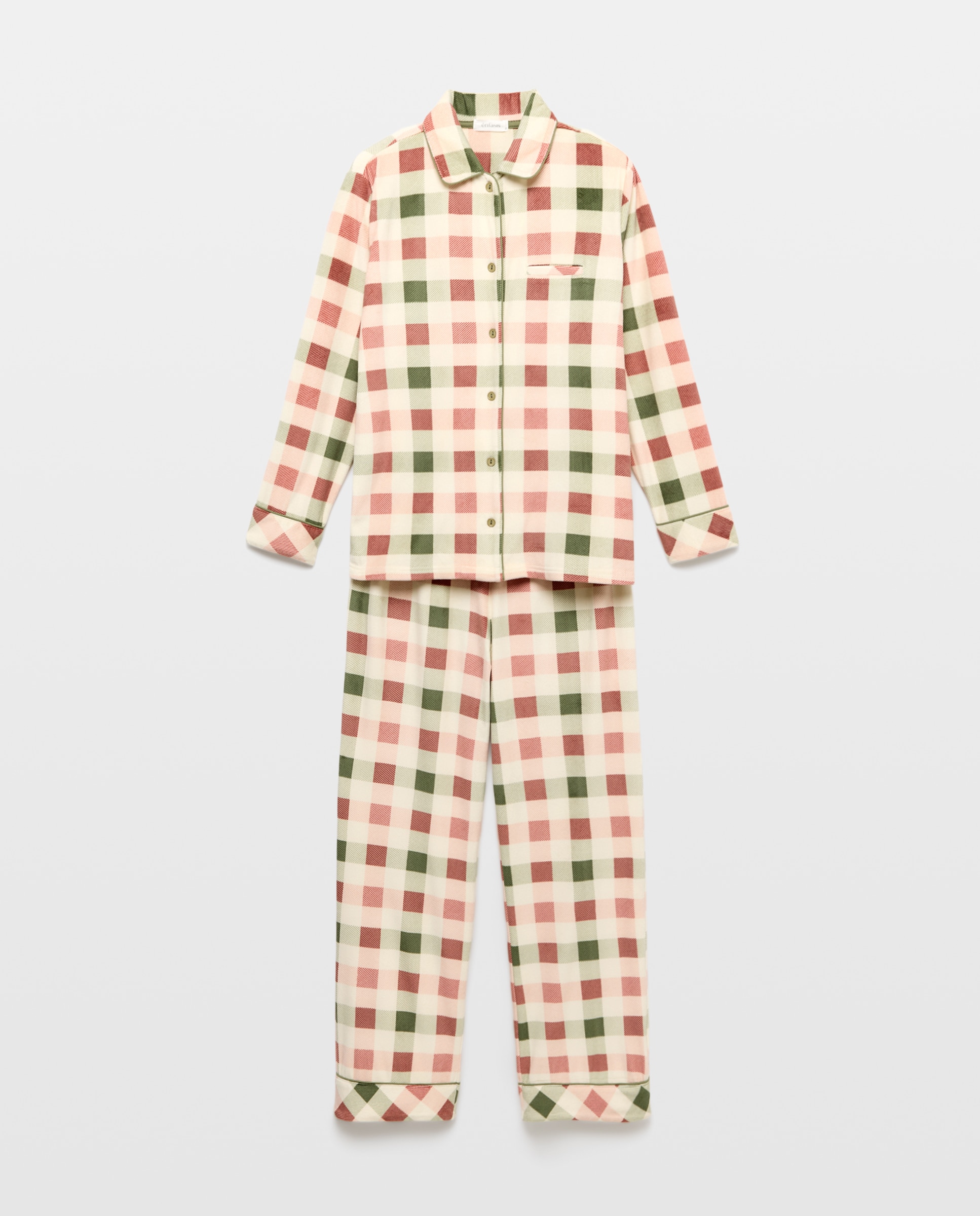Imagen 0 de Pijama camisero cuadros navideños mujer Verde
