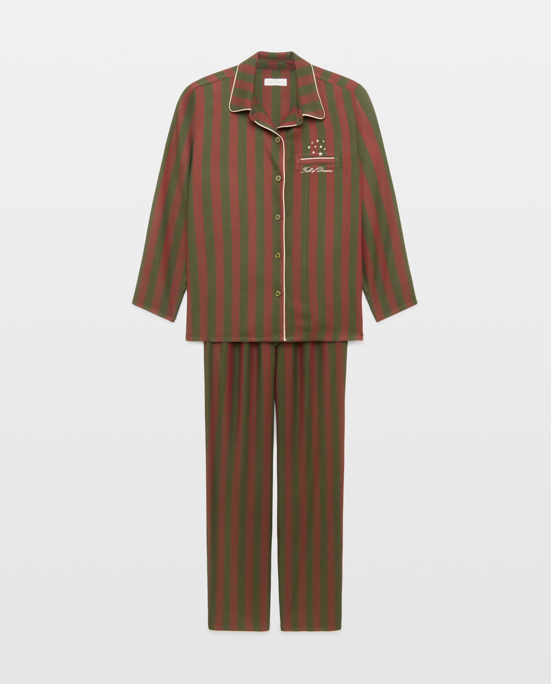 Imagem 0 de Pijama Camiseiro às Riscas Natalícias com Detalhes em Contraste