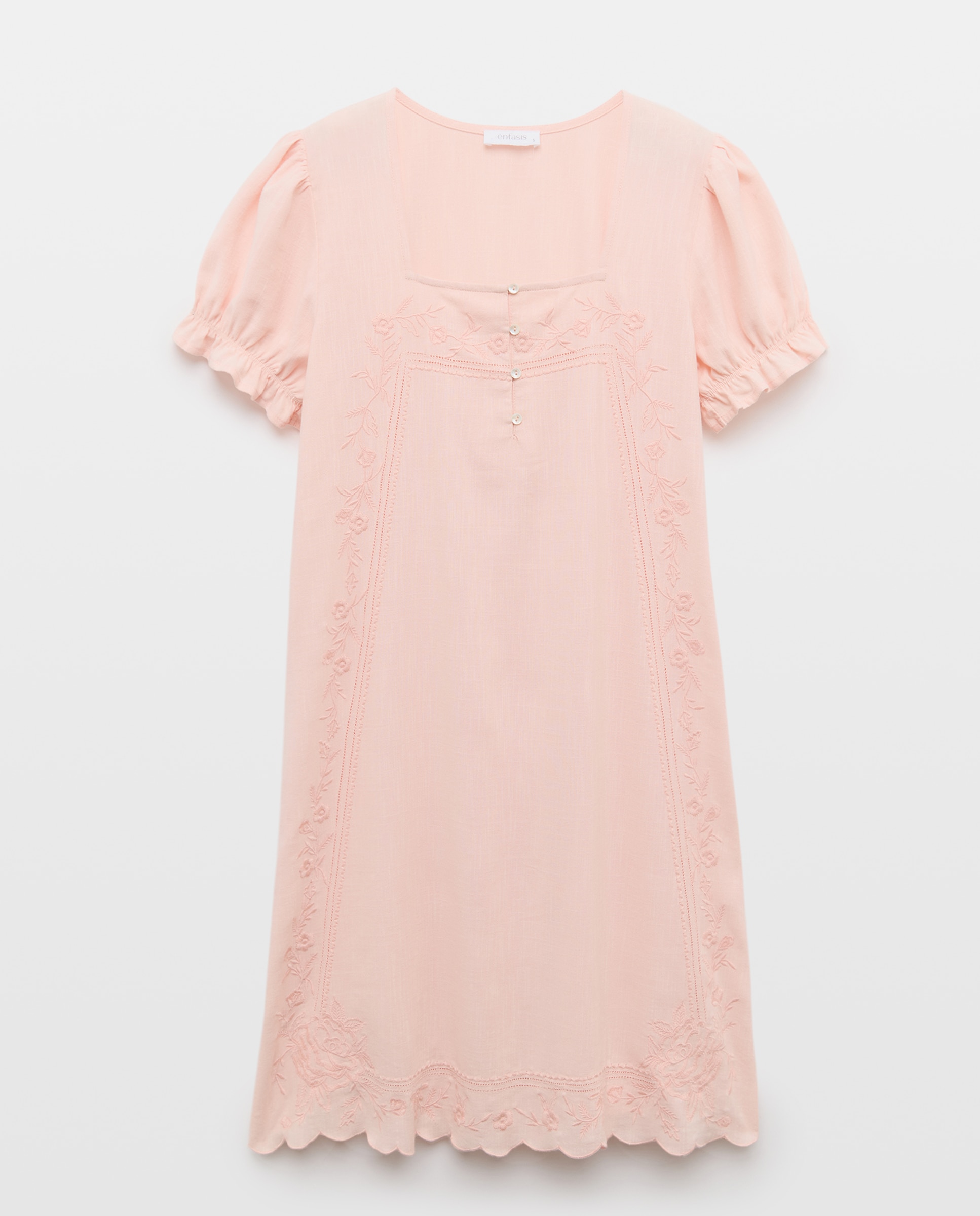 Camisa de Dormir com Botões na Carcela e Bordado de Fantasia 250 Nude-3
