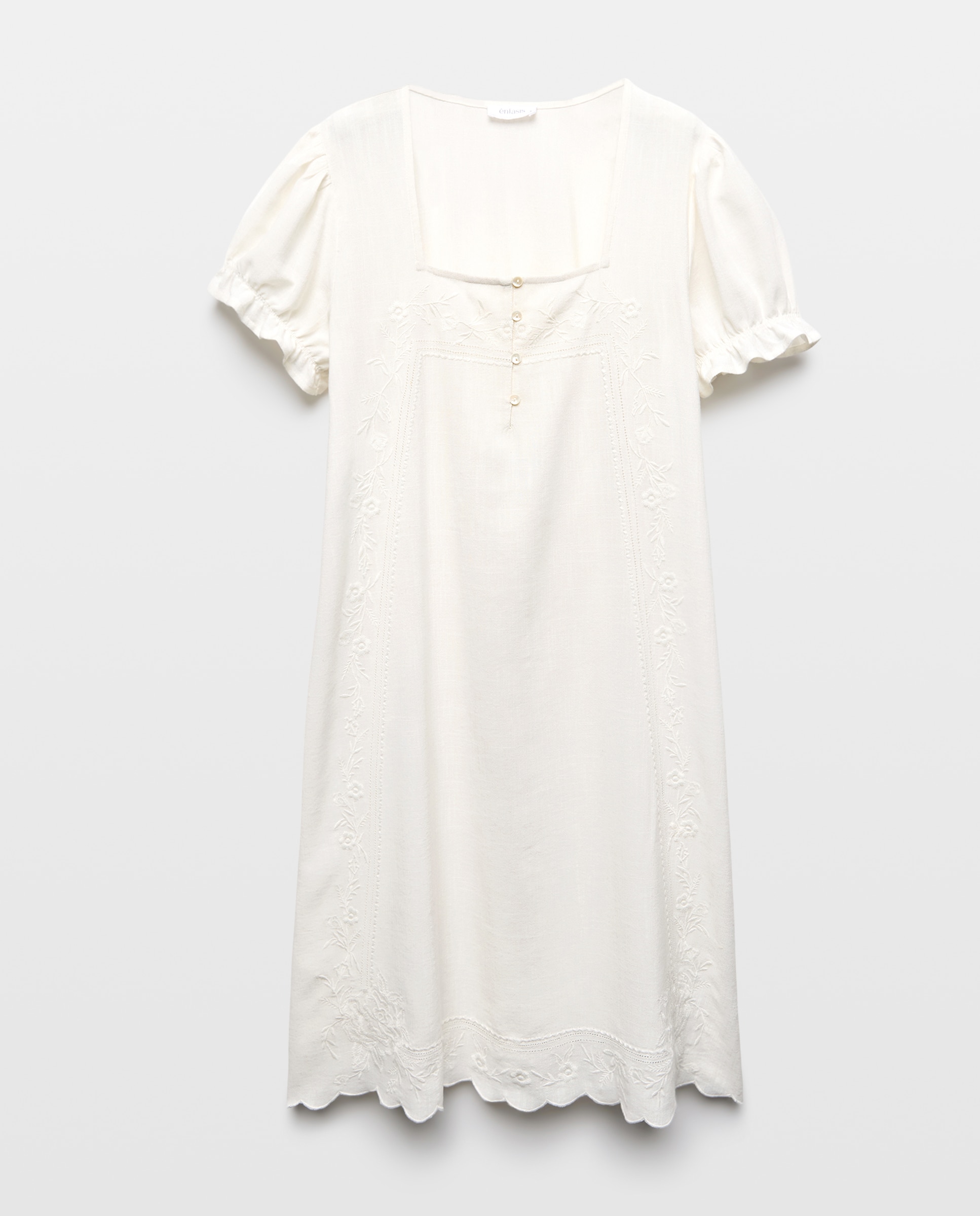 Camisa de Dormir com Botões na Carcela e Bordado de Fantasia 120 Cru-3