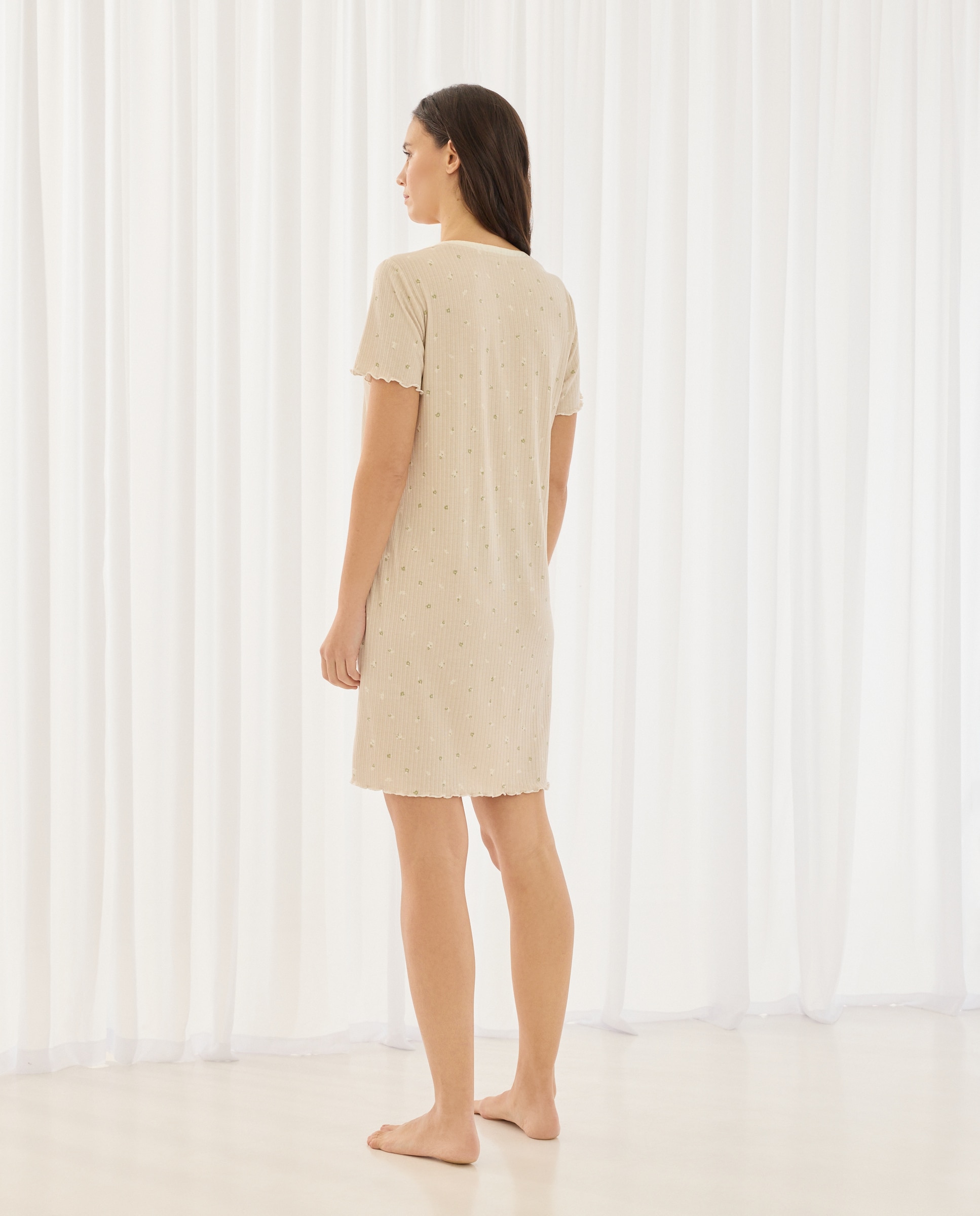 Camisa de Dormir Lisa com Decote em Bico Rice Paper-2