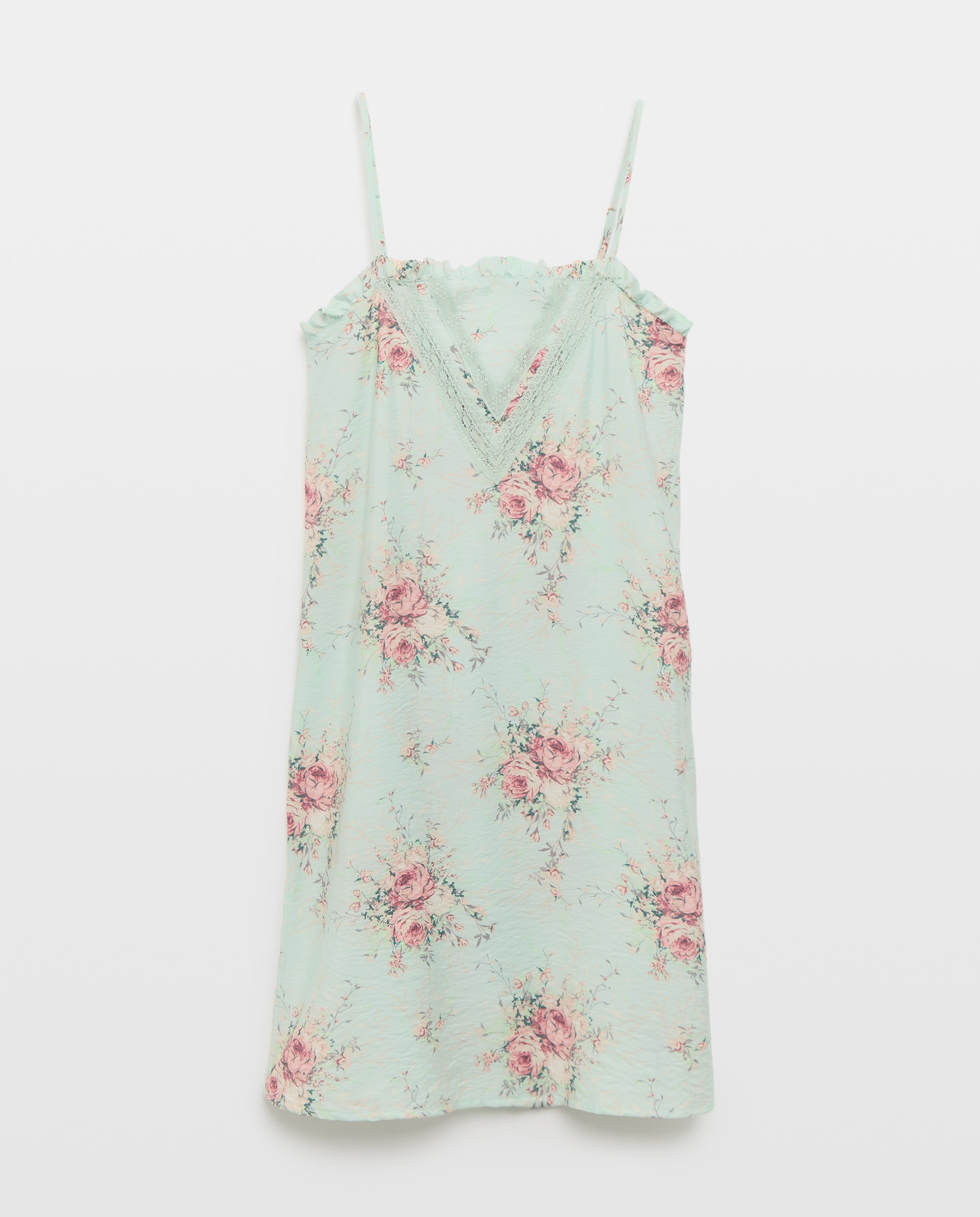 Camisa de Dormir com Estampado Floral e Detalhe nas Mangas Verde-3