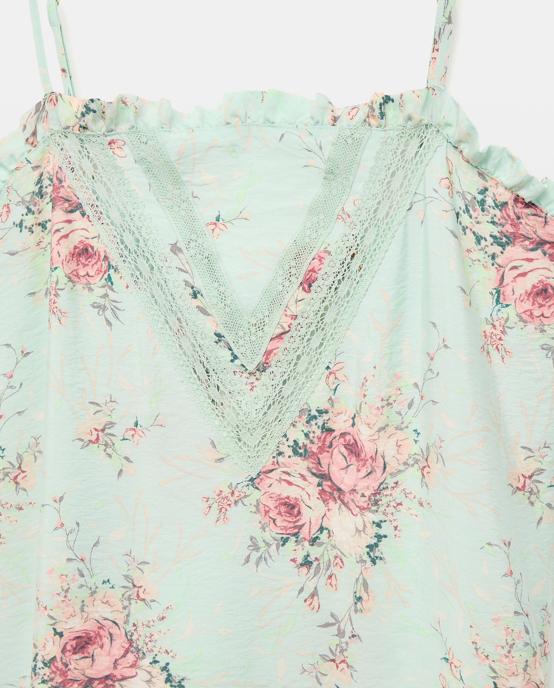 Camisa de Dormir com Estampado Floral e Detalhe nas Mangas Verde-4