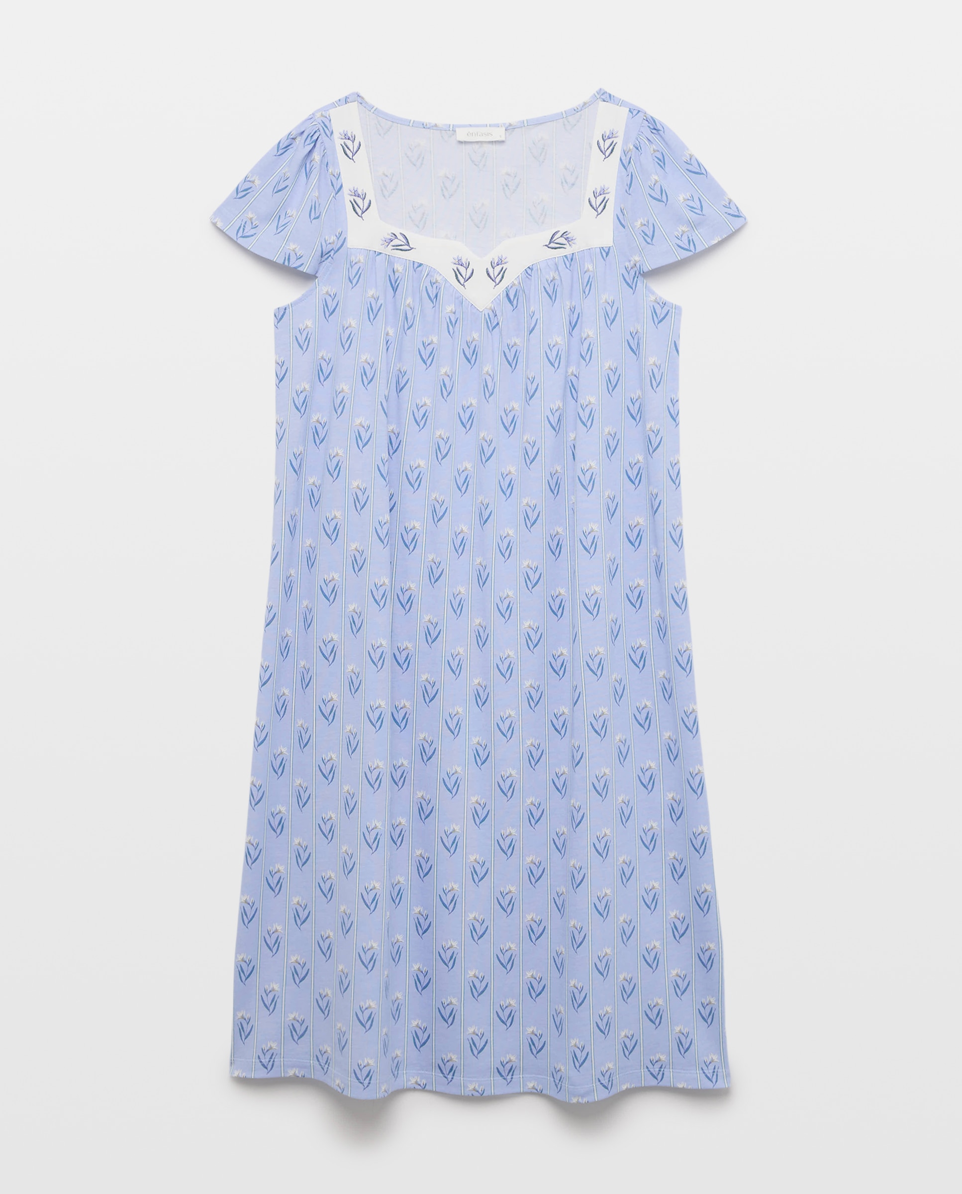 Camisa de Dormir com Estampado Floral e Riscas Azul-4