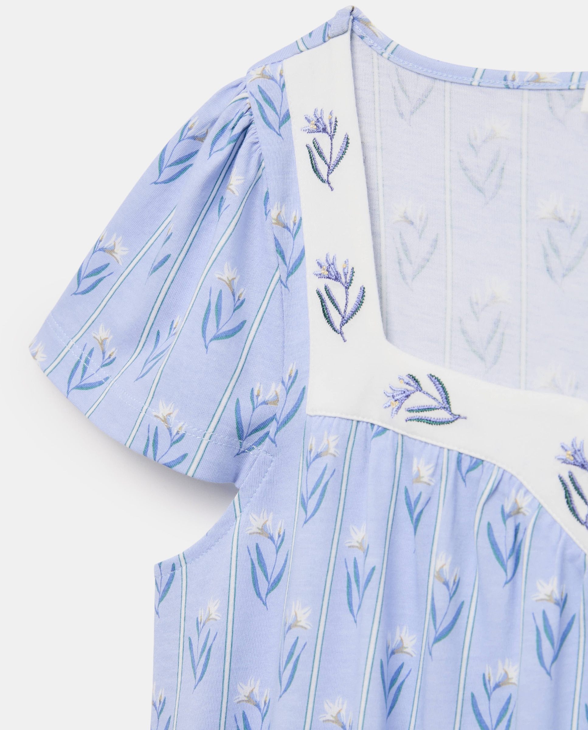 Camisa de Dormir com Estampado Floral e Riscas Azul-5