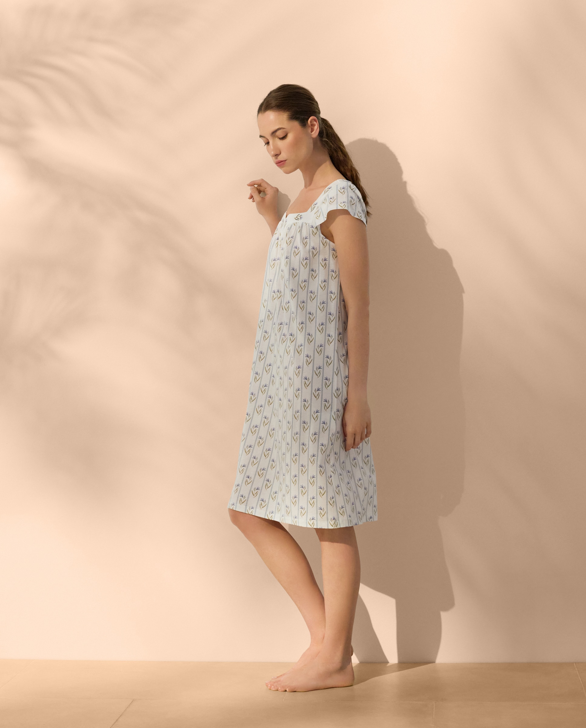 Camisa de Dormir com Estampado Floral e Riscas Branco-2