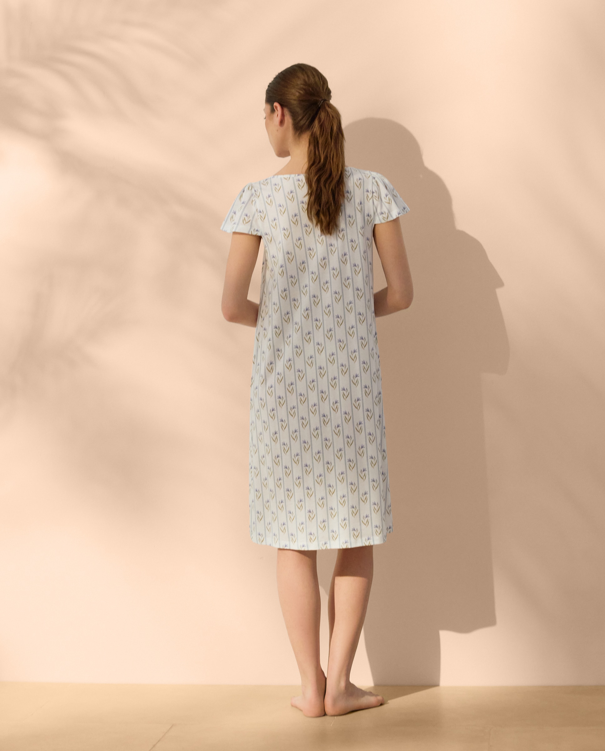 Camisa de Dormir com Estampado Floral e Riscas Branco-3