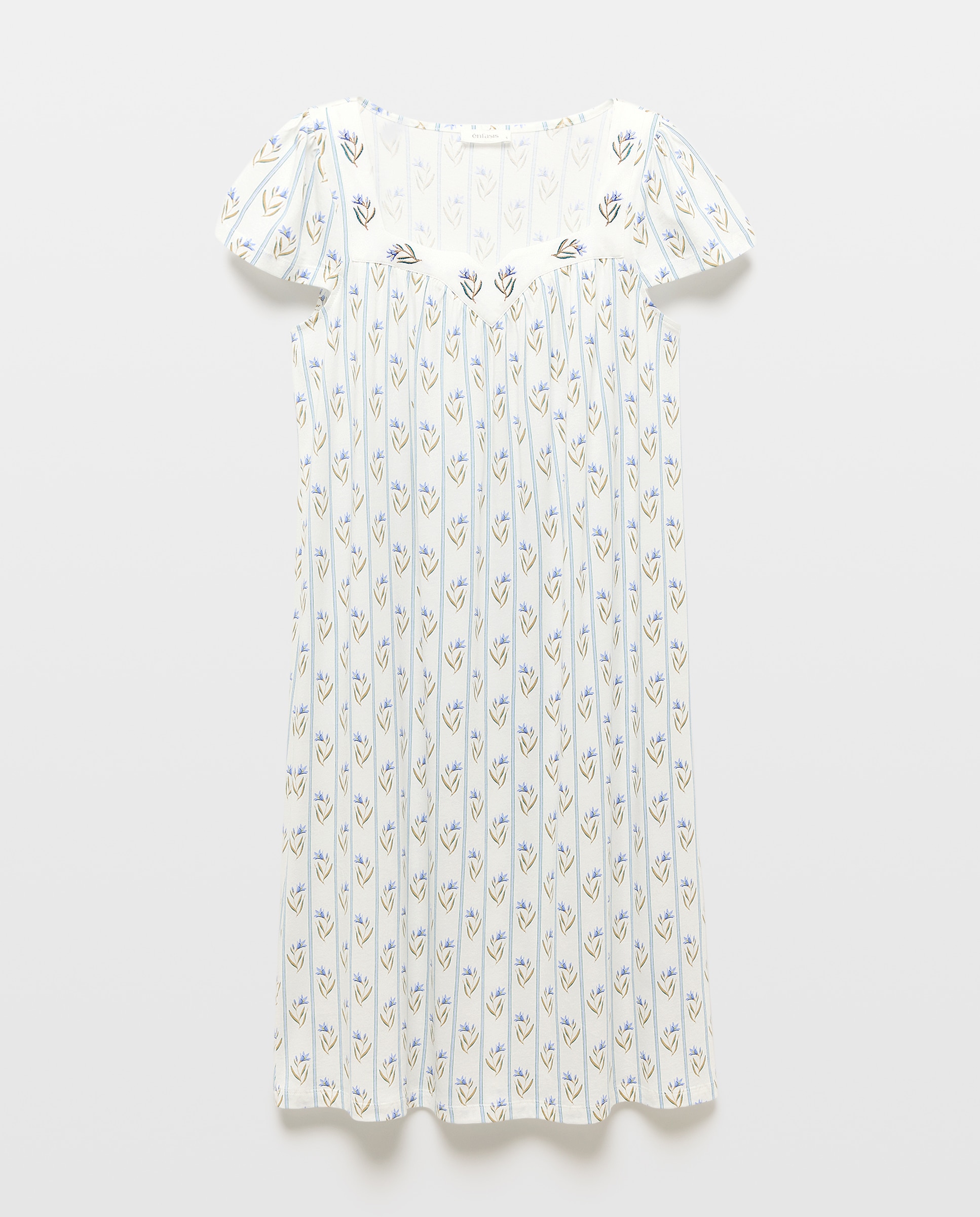 Camisa de Dormir com Estampado Floral e Riscas Branco-4