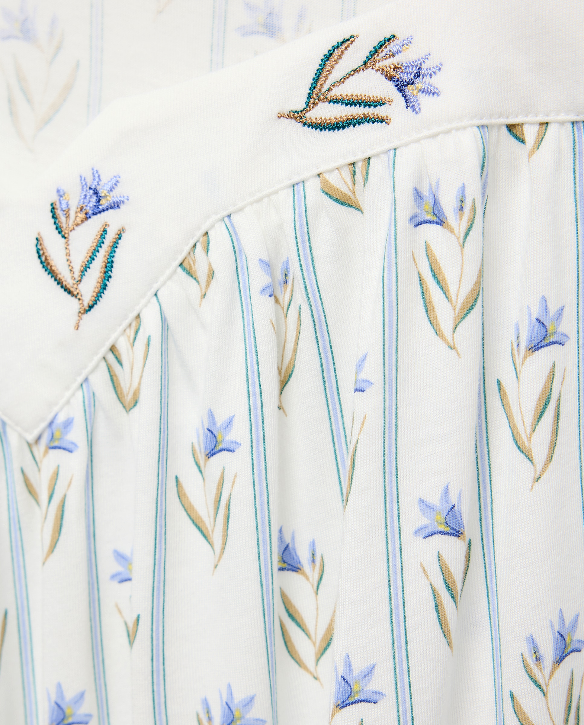 Camisa de Dormir com Estampado Floral e Riscas Branco-5