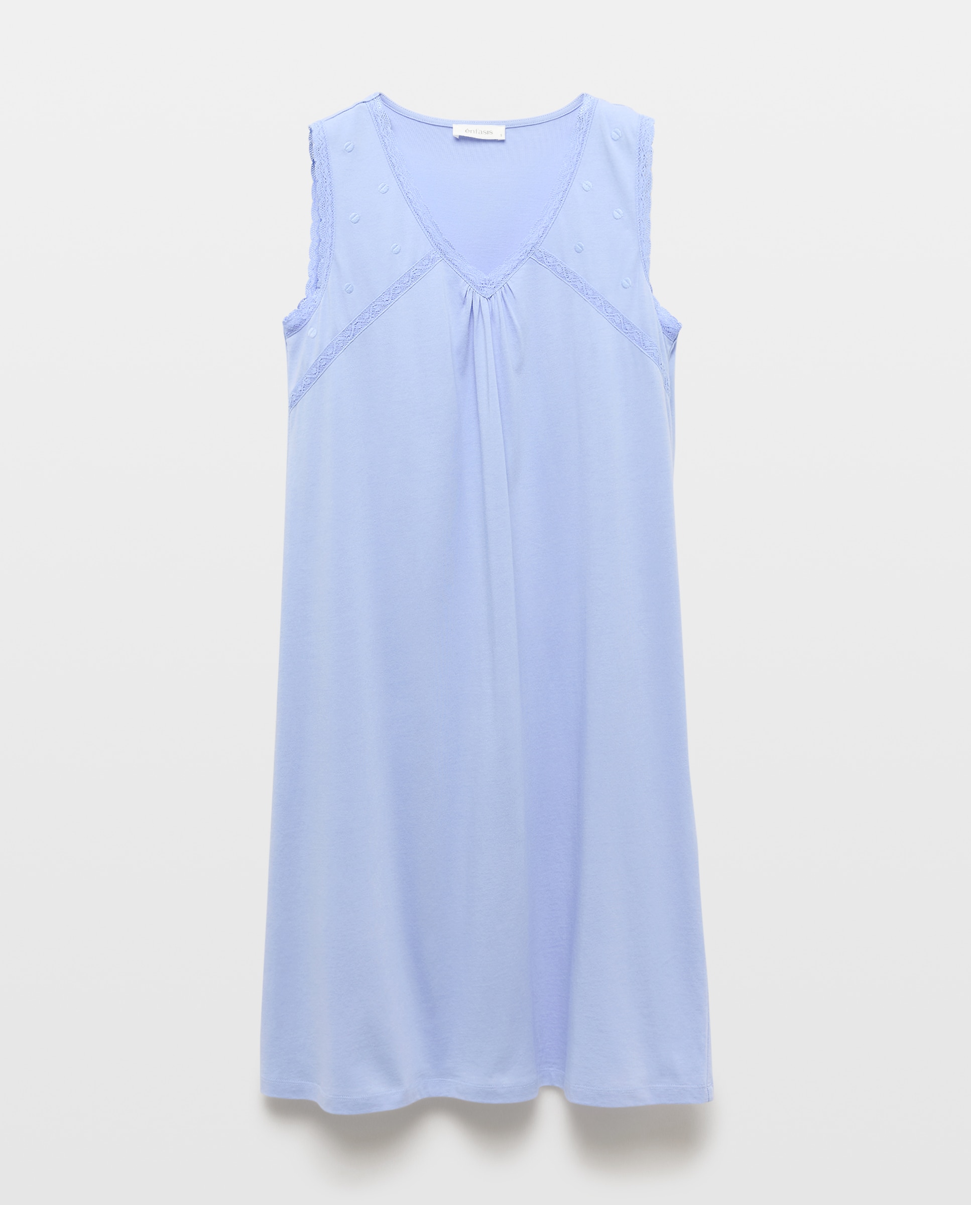 Camisa de Dormir Lisa com Bordados e Renda 400 Azul-4