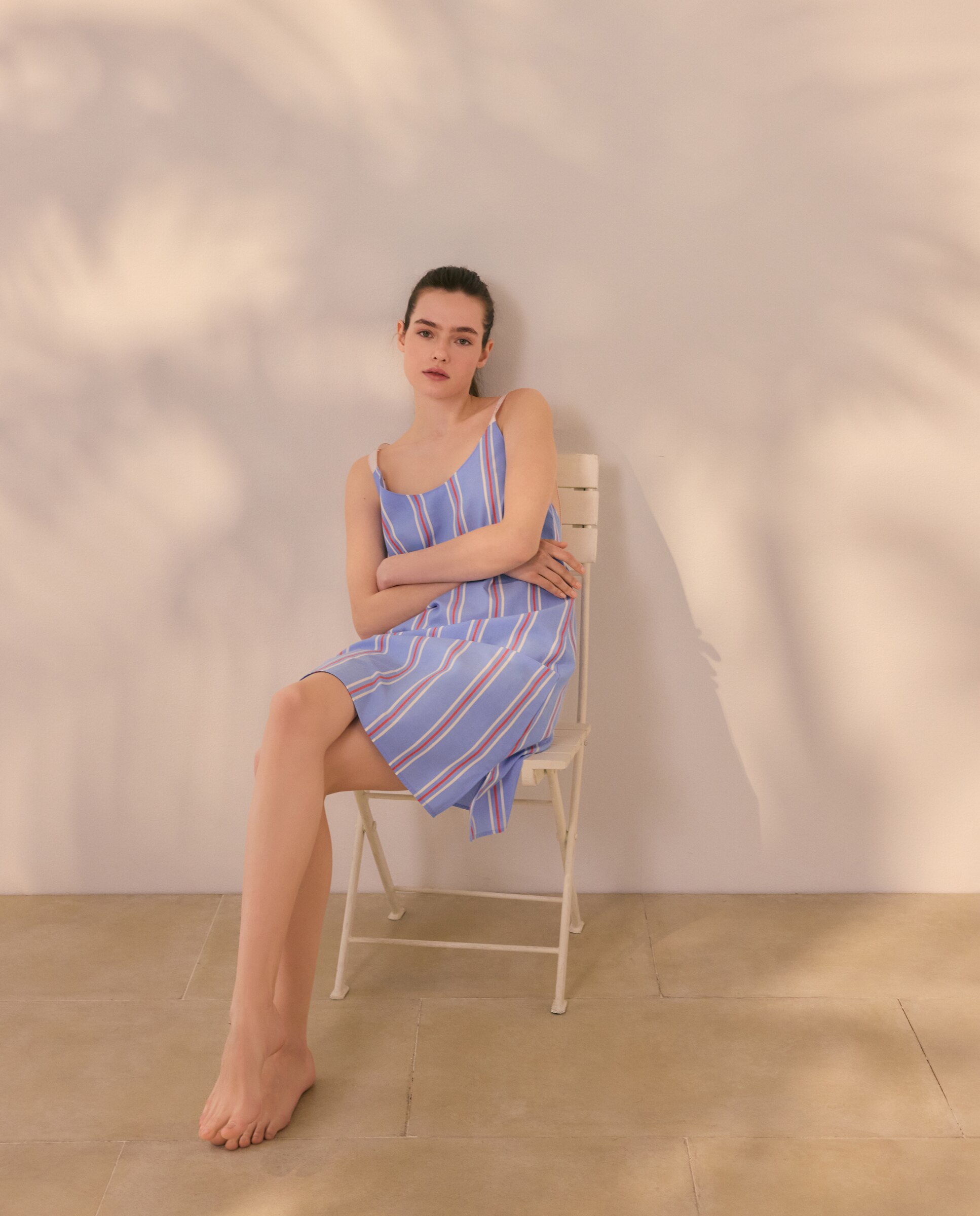 Camisón de tirantes con rayas tejidas - Énfasis - Azul Azul-1