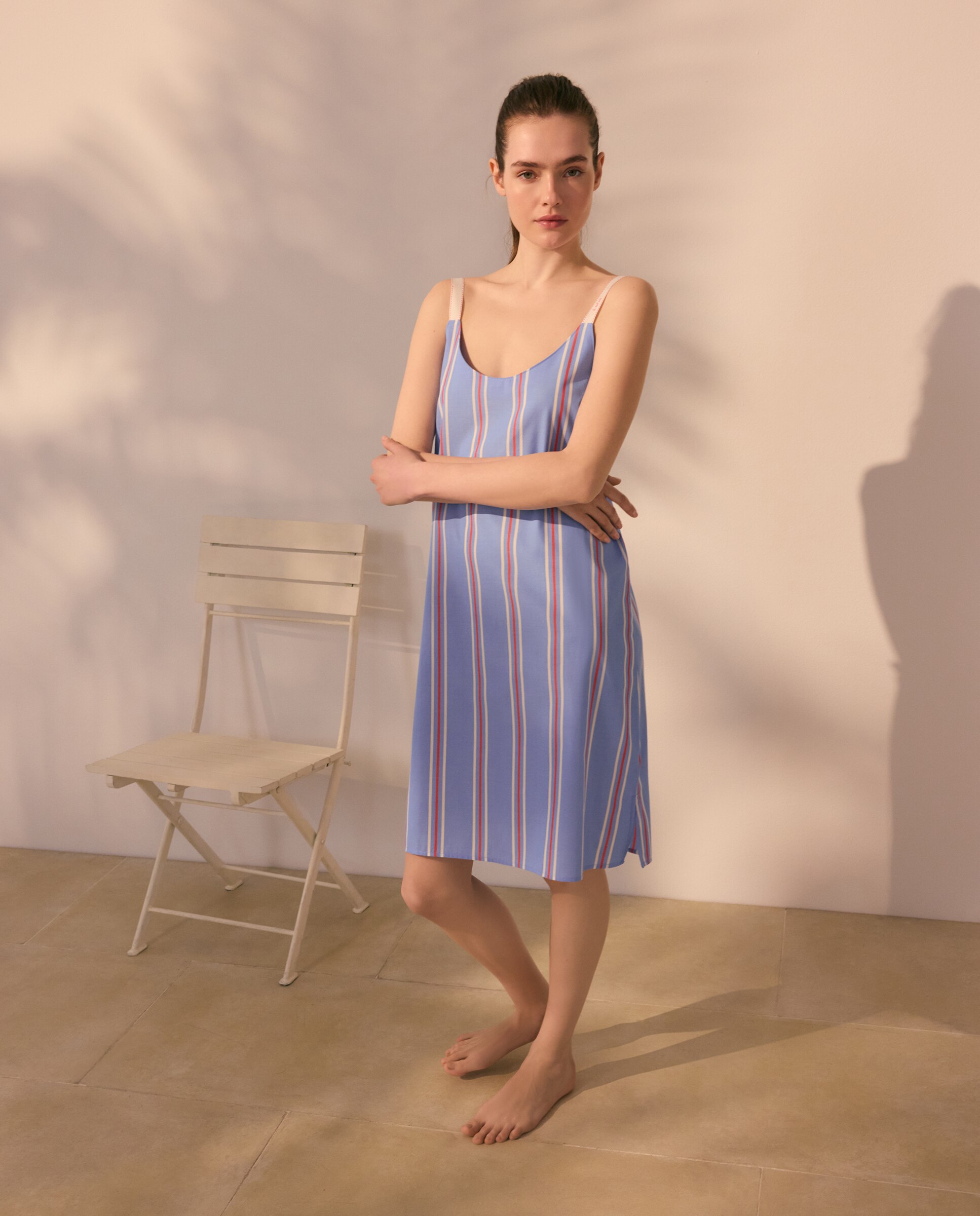 Camisón de tirantes con rayas tejidas - Énfasis - Azul Azul-2