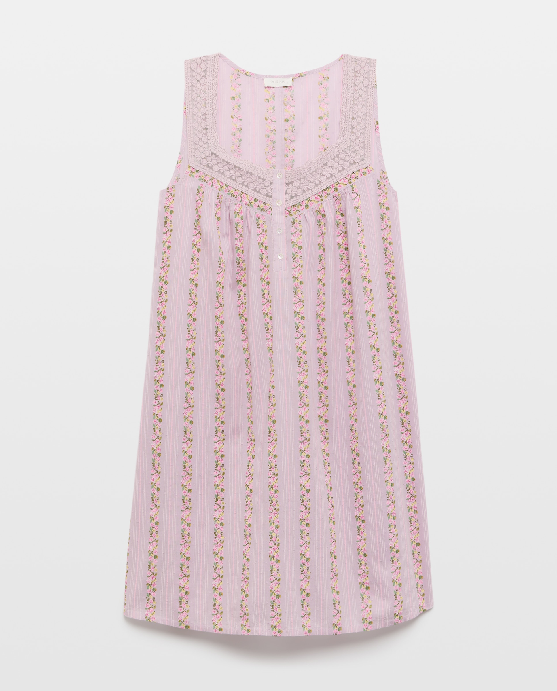 Camisa de Dormir às Riscas e com Estampado Floral Rosa-3