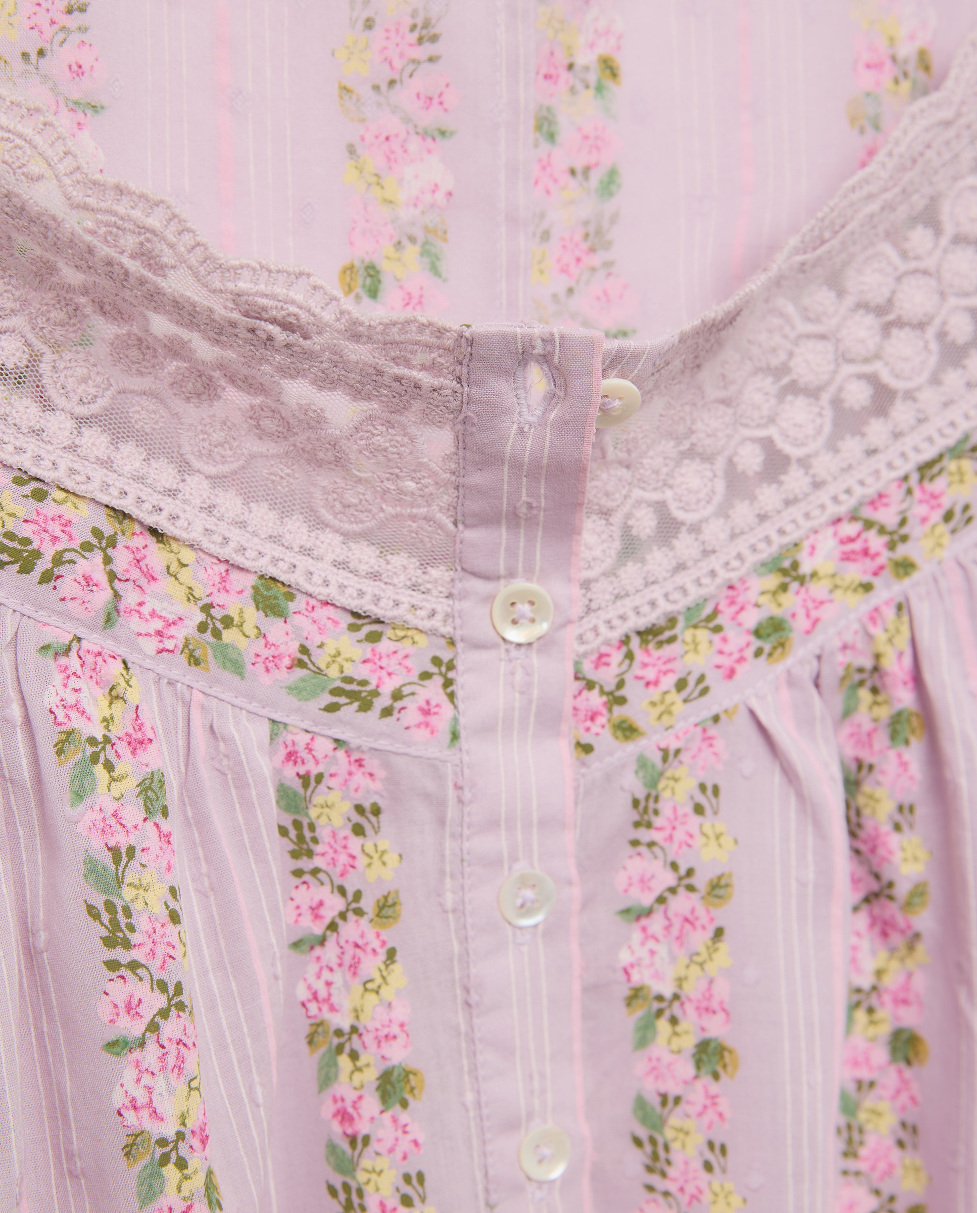 Camisa de Dormir às Riscas e com Estampado Floral Rosa-4