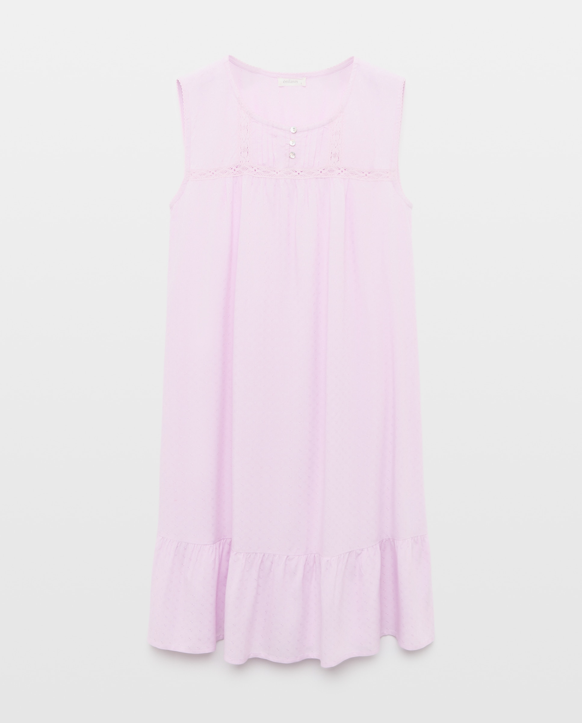 Camisa de Dormir sem Mangas e com Pregas e Renda 230 Rosa Escuro-4