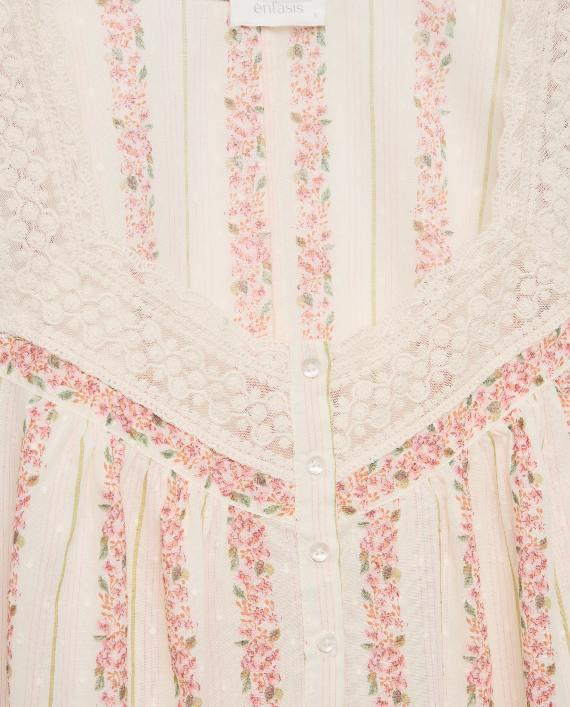 Camisa de Dormir às Riscas e com Estampado Floral Amarelo-5