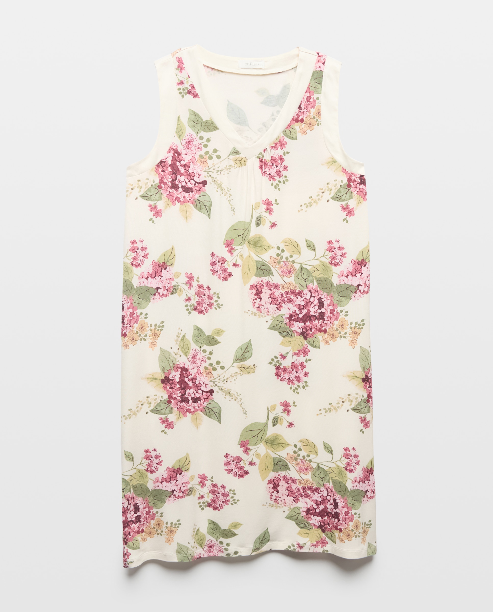 Camisa de Dormir com Estampado de Hortenses e Vivos em Cetim Amarelo-3