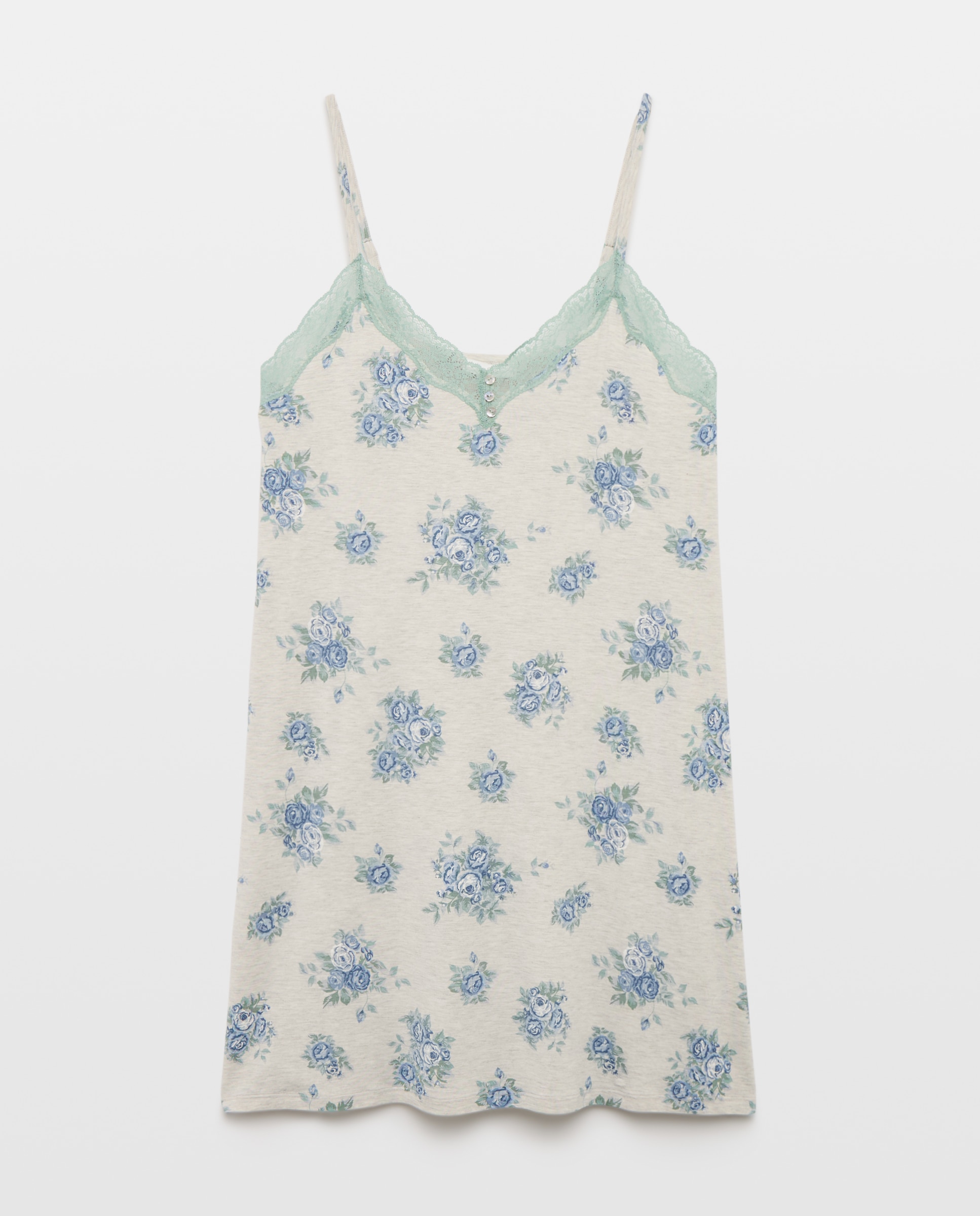 Camisa de Dormir com Estampado Floral e Detalhe no Colarinho Verde-4