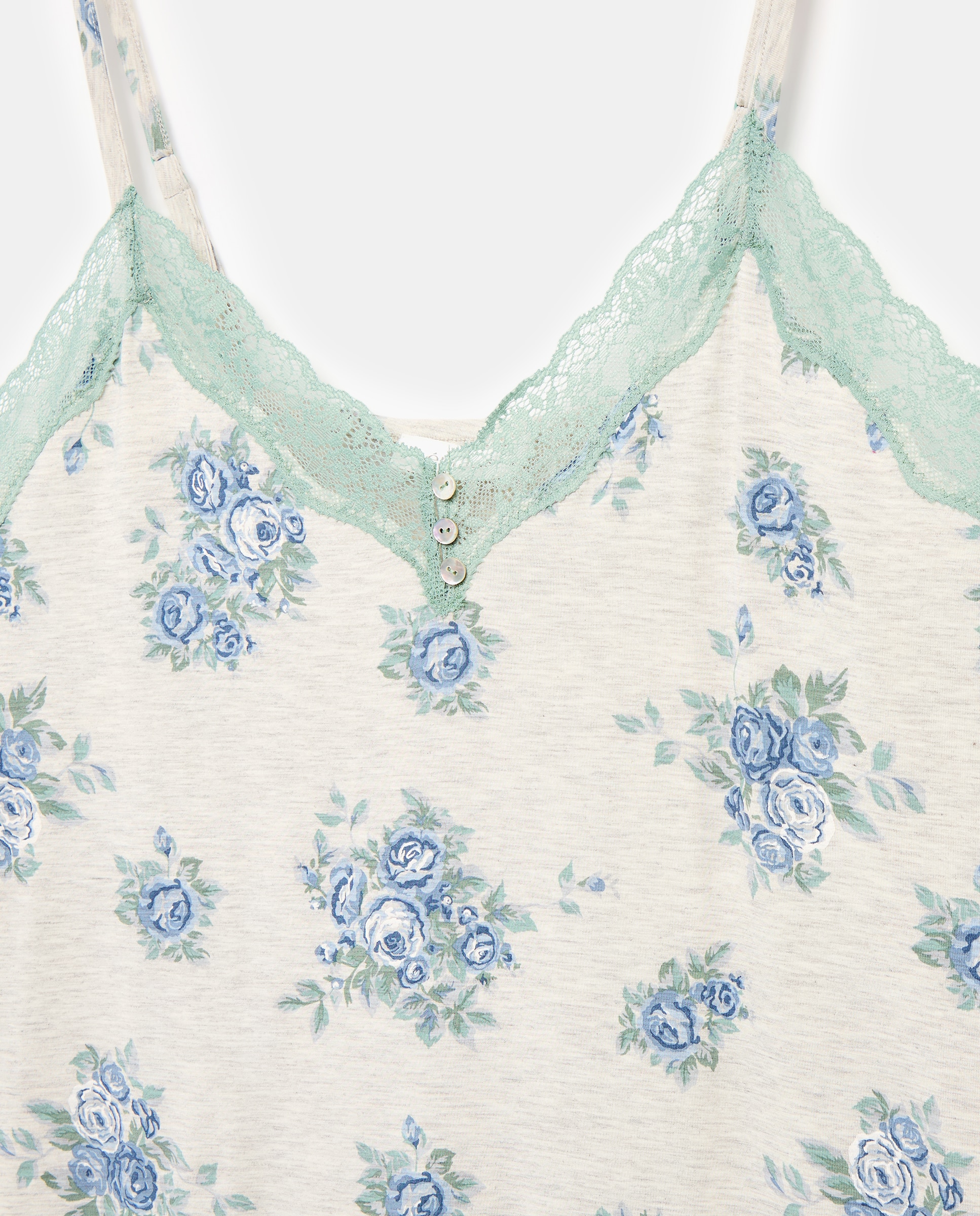 Camisa de Dormir com Estampado Floral e Detalhe no Colarinho Verde-5