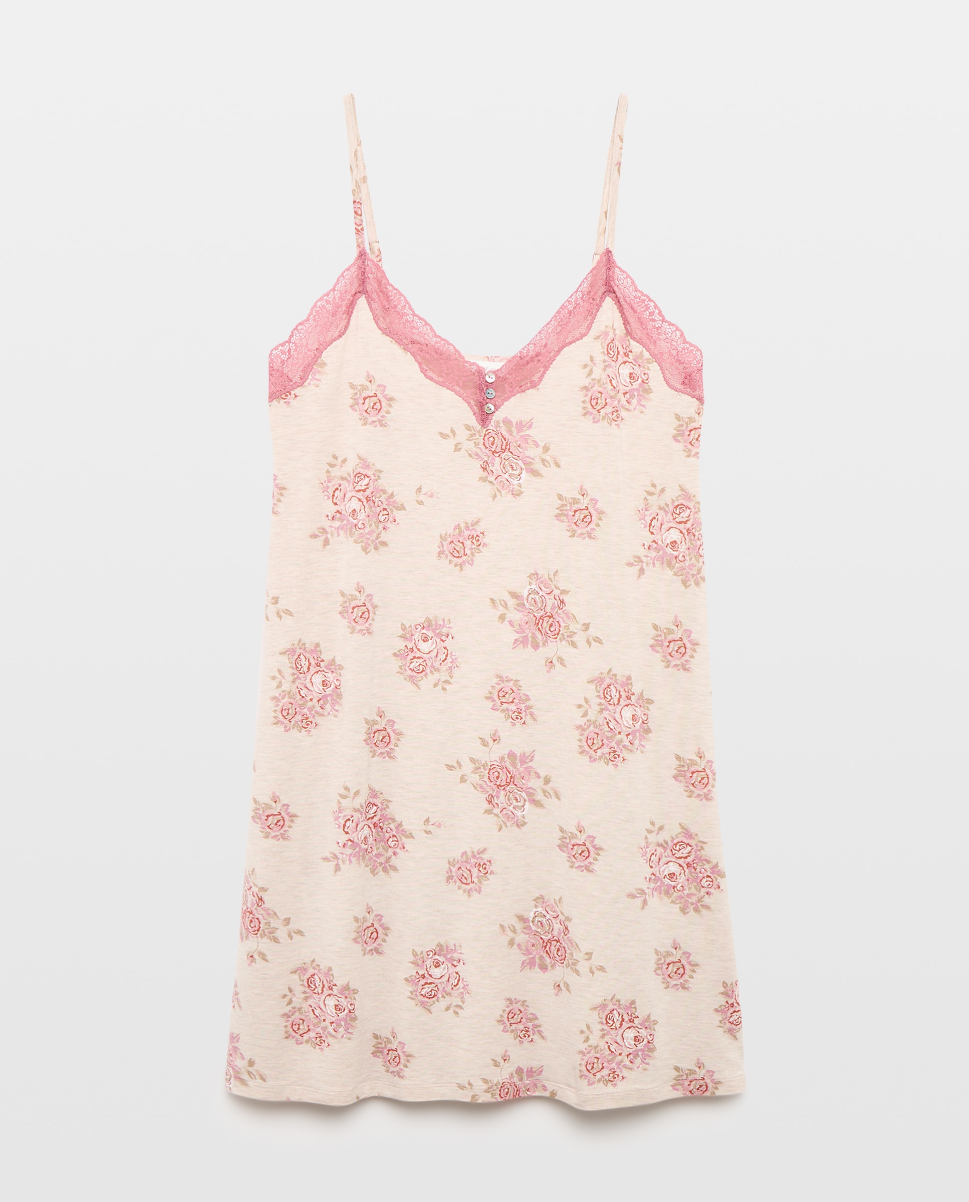 Camisa de Dormir com Estampado Floral e Detalhe na Gola Rosa-4