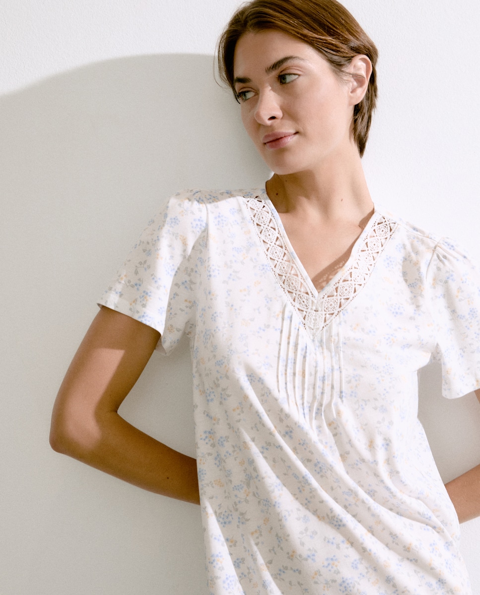 Camisa de Dormir com Estampado Floral Multicolor-1