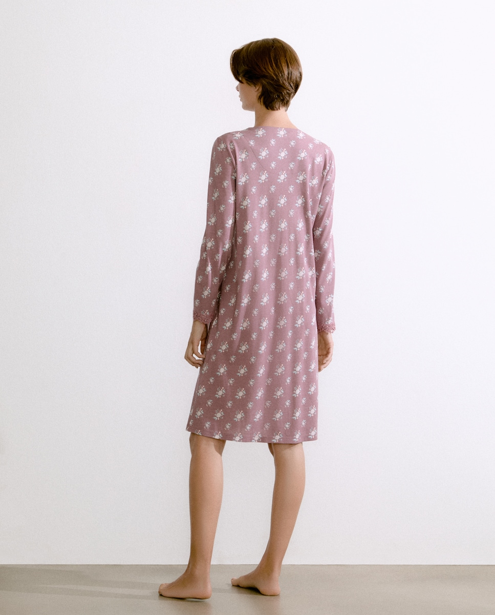 Camisa de Dormir com Estampado Floral Rosa-2