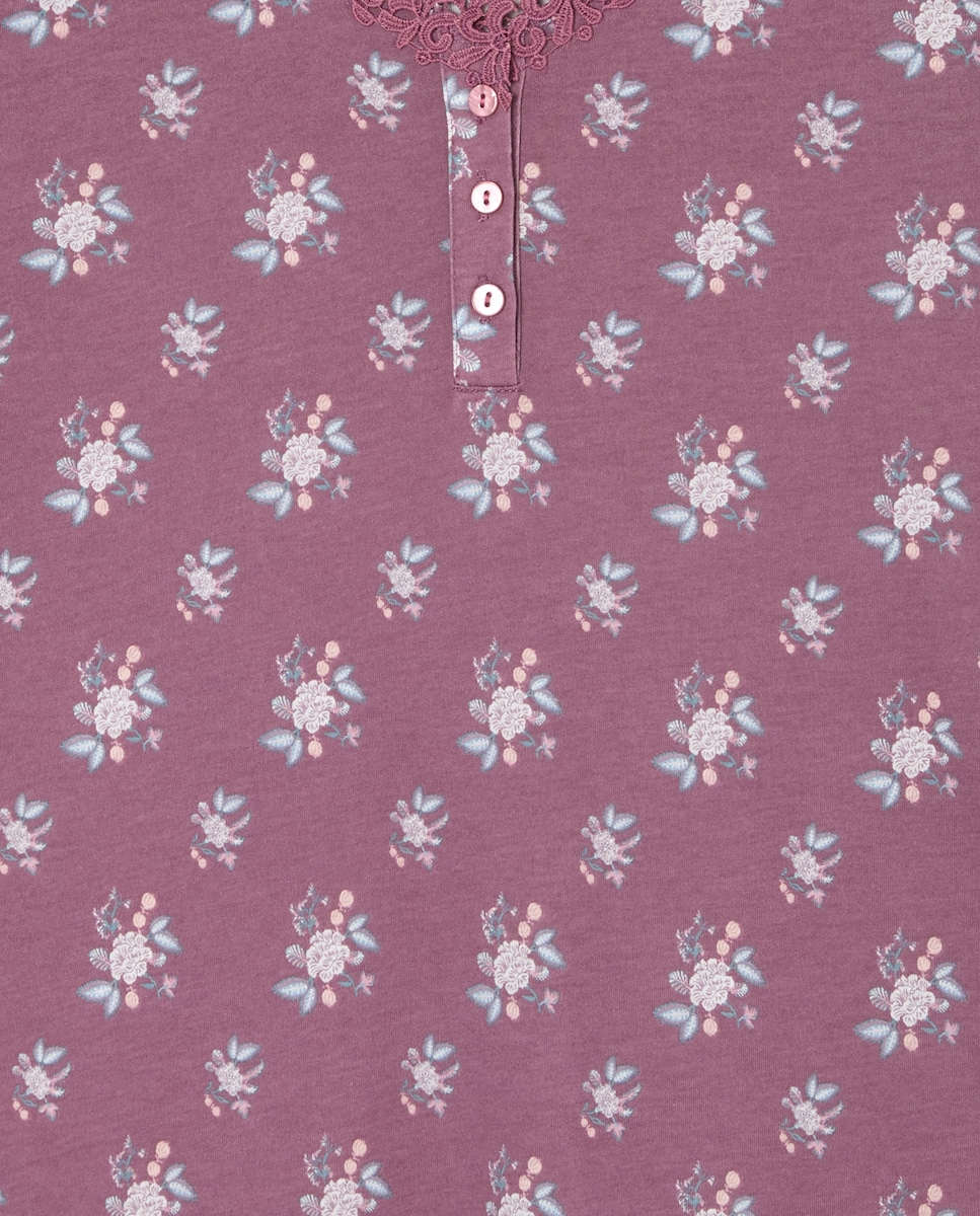 Camisa de Dormir com Estampado Floral Rosa-4