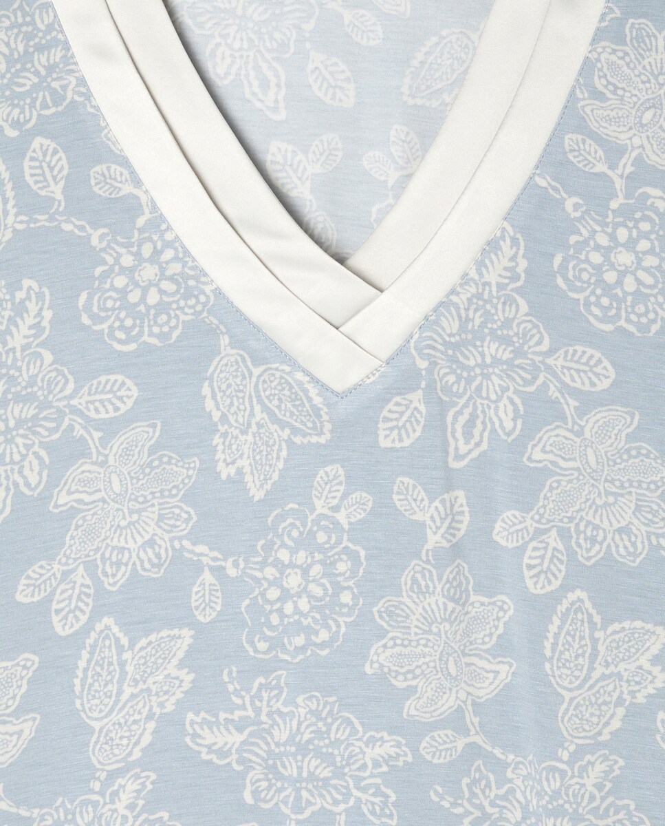 Camisa de Dormir Estampada com Decote em Bico Branco-5