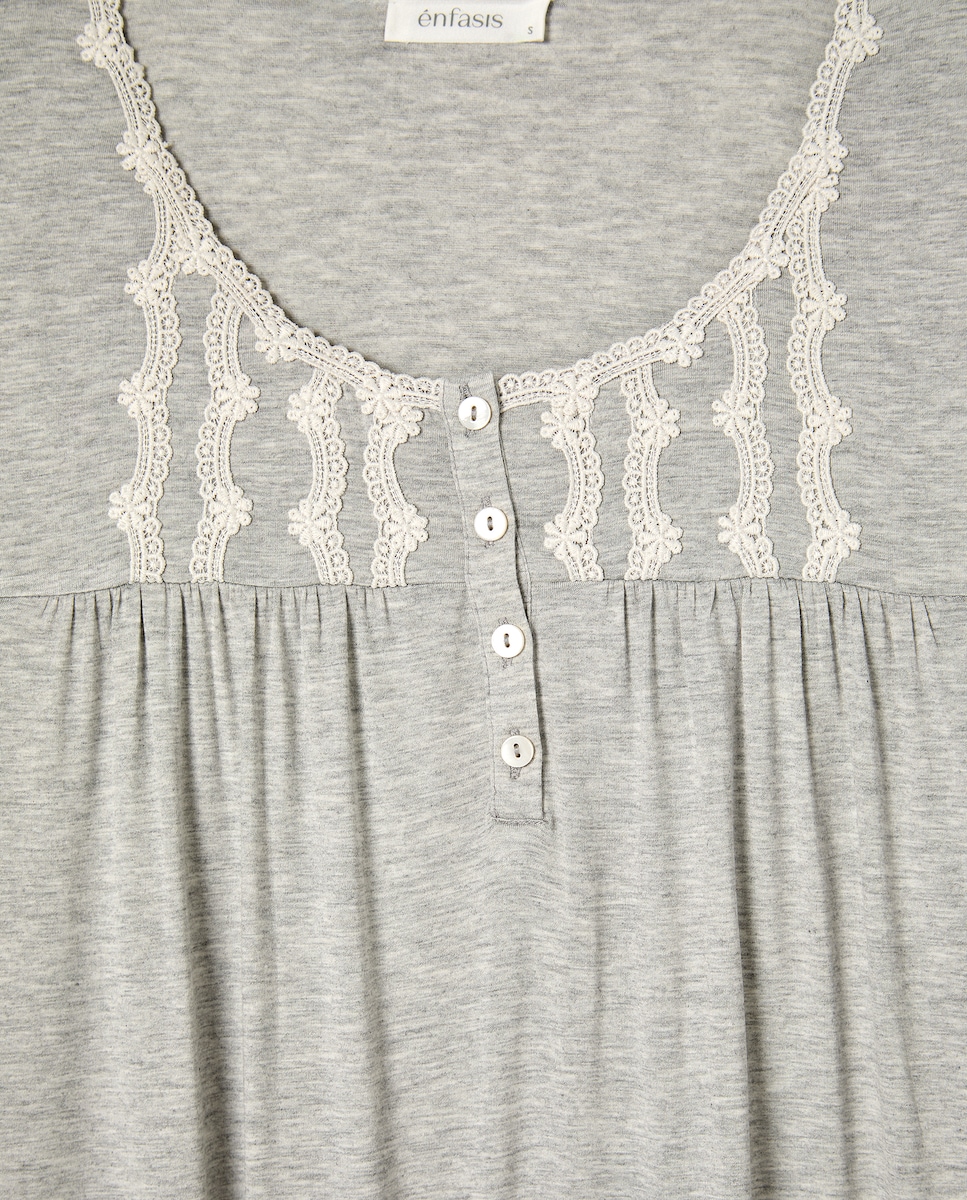 Camisa de Dormir Lisa de Algodão Cinzento-claro-5