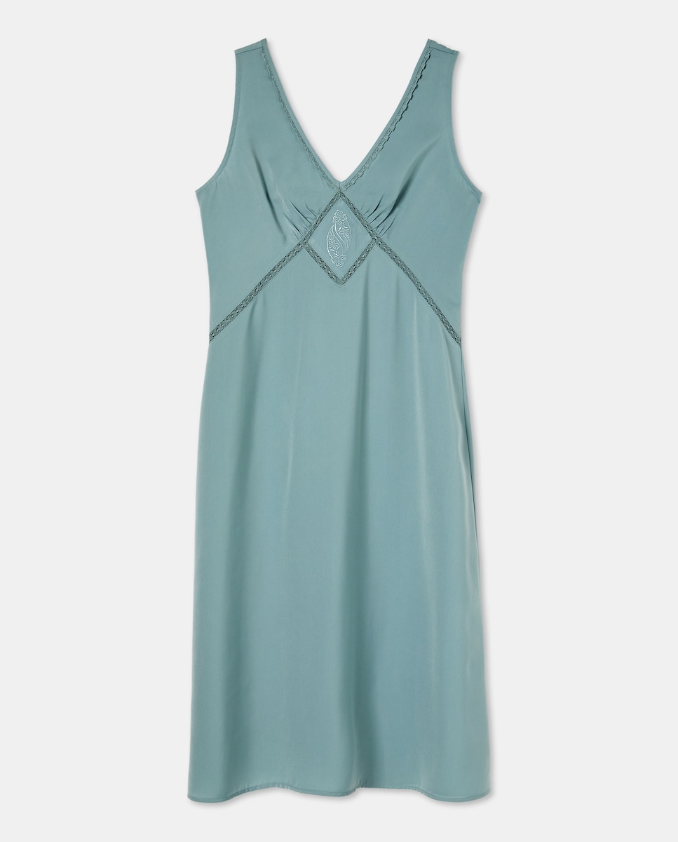 Camisa de Dormir com Detalhe Floral e sem Mangas 582 Verde Água-3