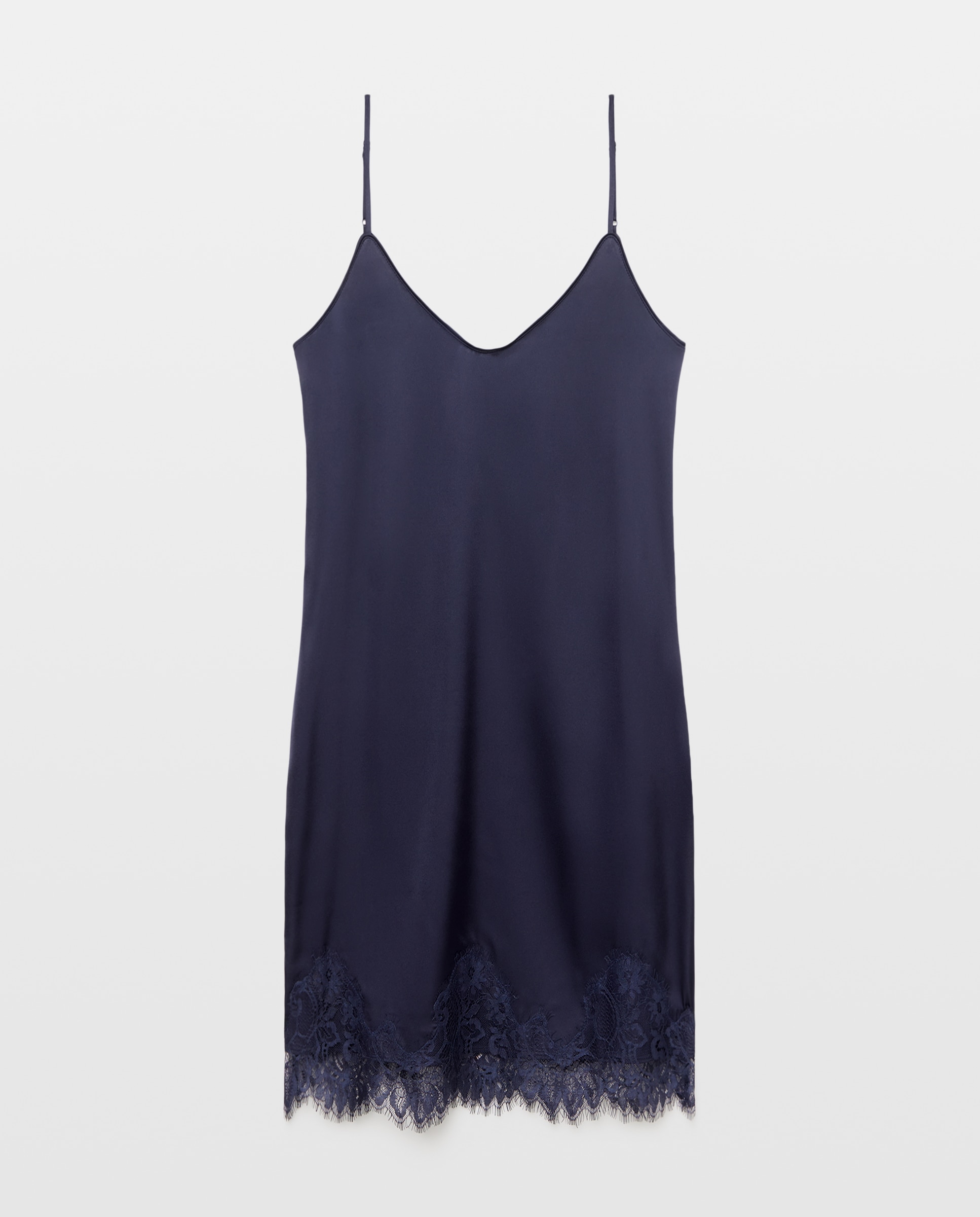 Camisón tirantes de mujer en satén con inserciones de encaje - Énfasis - 430 Azul oscuro 430 Azul oscuro-4